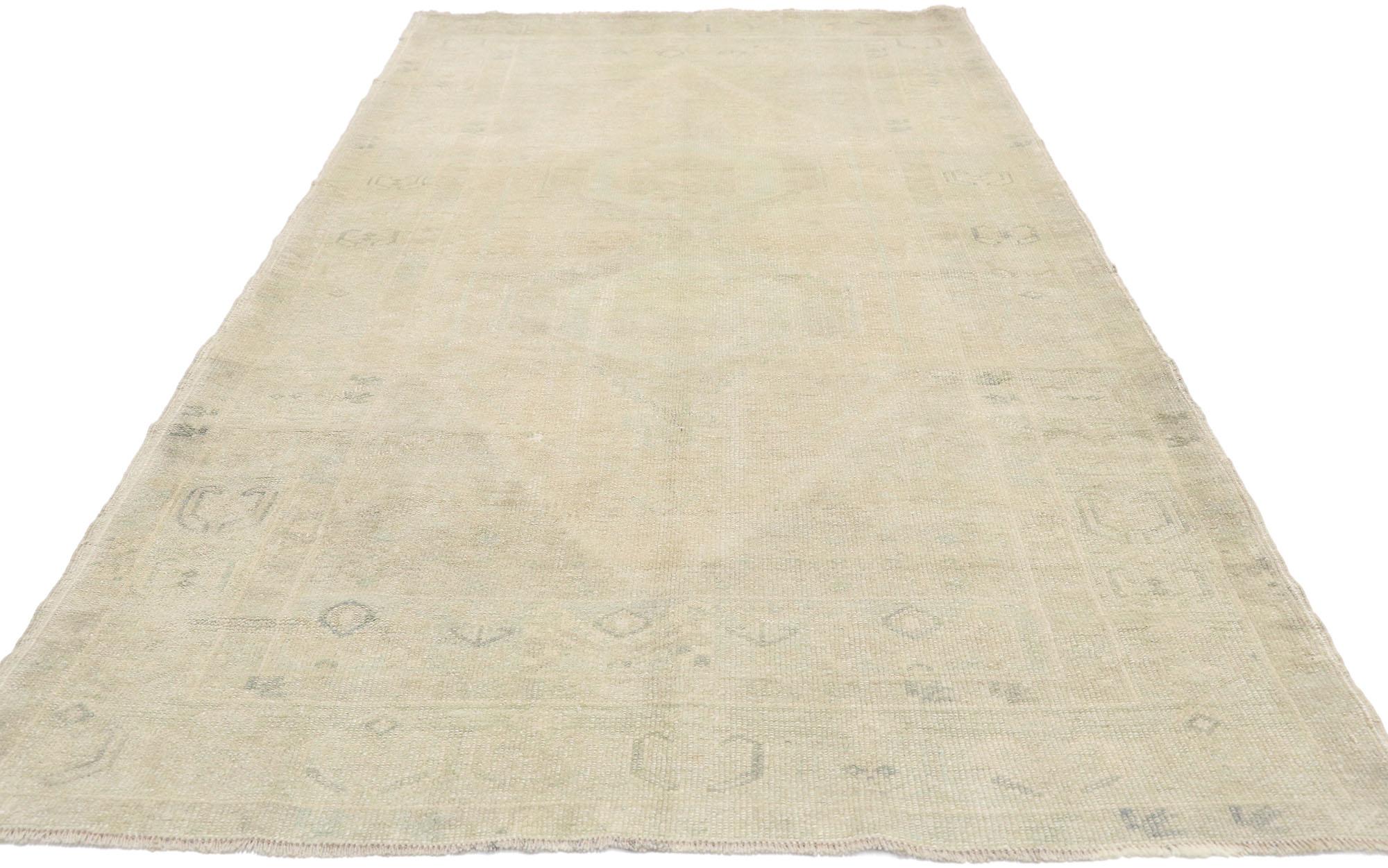Hand-Knotted Vintage Turkish Oushak Rug, Calm Cohesion Meets Easygoing Elegance For Sale