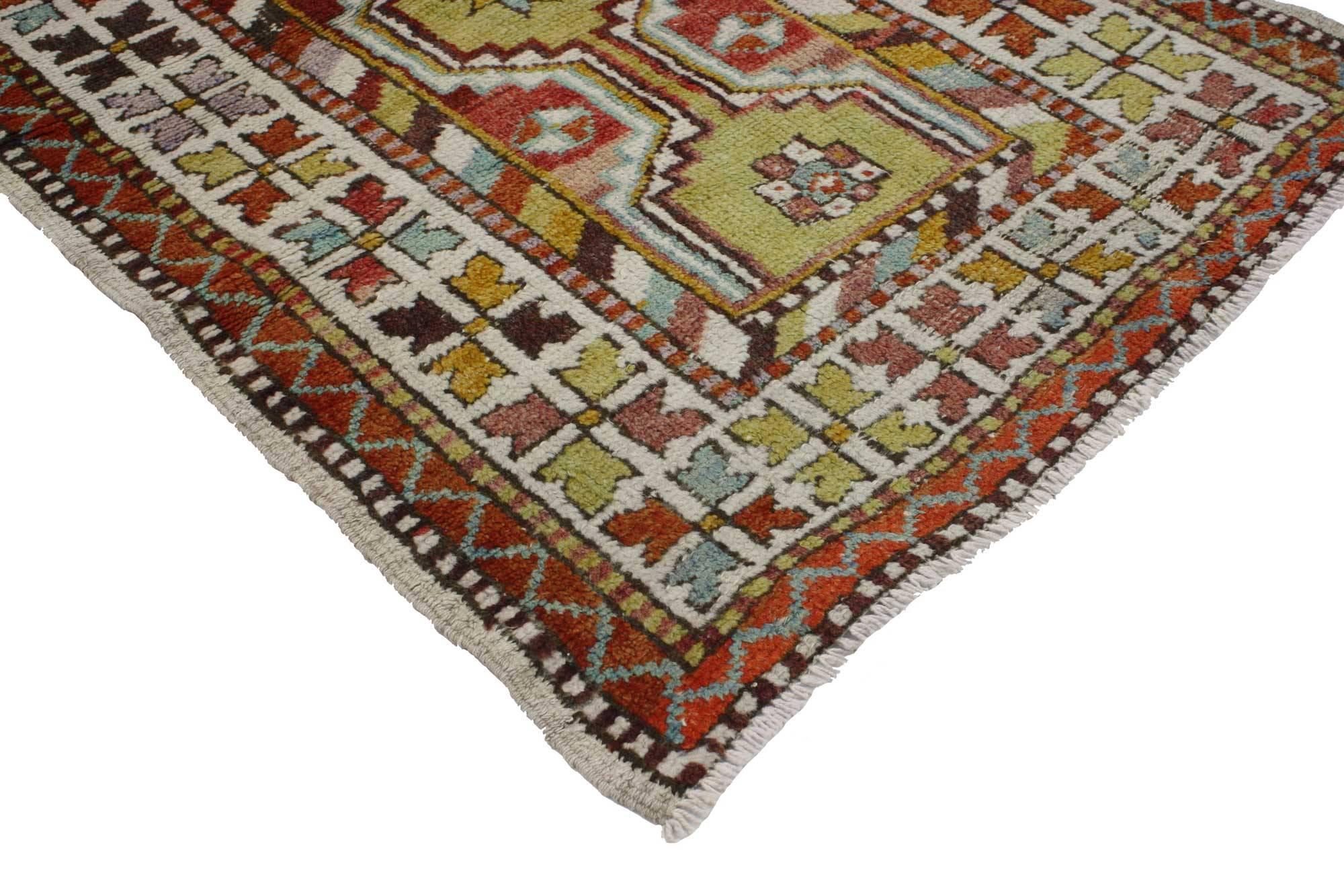 Hand-Knotted Vintage Turkish Oushak Rug, Colorful Rug for Kitchen, Bath, Foyer or Entryway For Sale