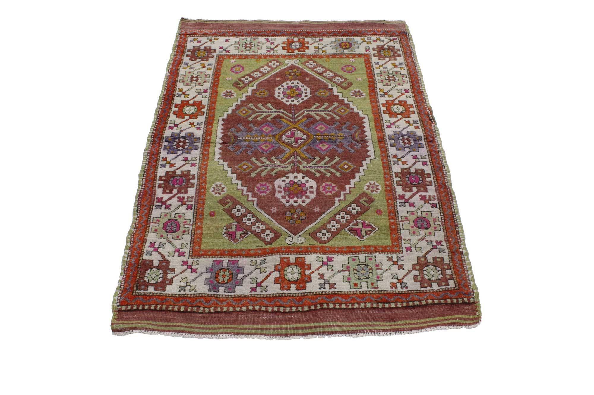 Hand-Knotted Vintage Turkish Oushak Rug, Colorful Rug for Kitchen, Bath, Foyer or Entryway  For Sale