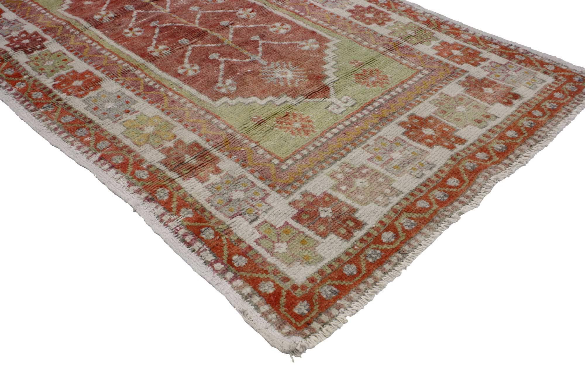 Hand-Knotted Vintage Turkish Oushak Rug, Colorful Rug for Kitchen, Bath, Foyer or Entryway For Sale