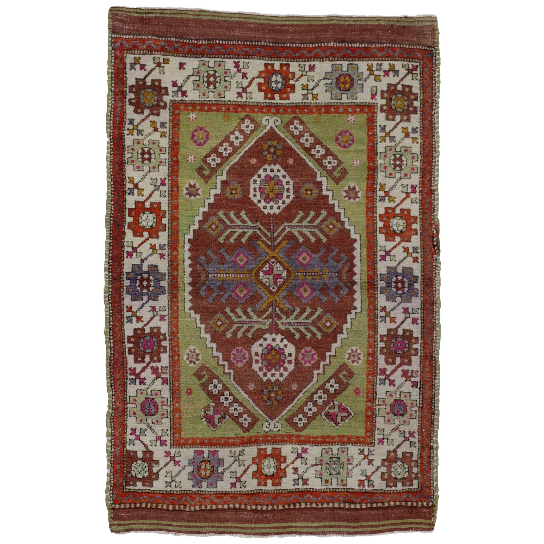 Vintage Turkish Oushak Rug, Colorful Rug for Kitchen, Bath, Foyer or Entryway  For Sale
