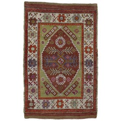 Used Turkish Oushak Rug, Colorful Rug for Kitchen, Bath, Foyer or Entryway 