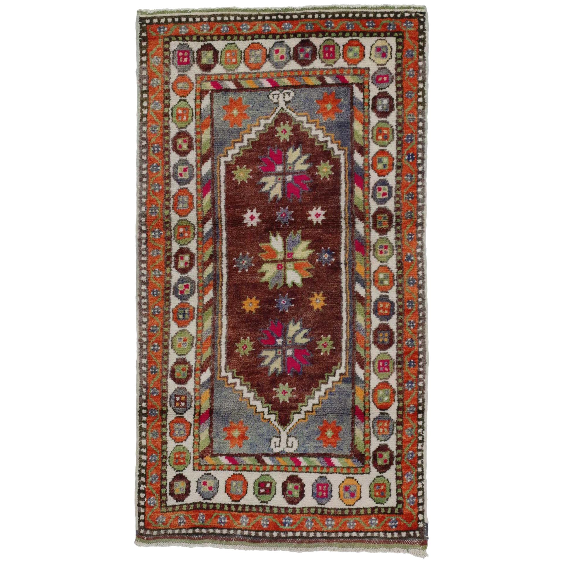 Vintage Turkish Oushak Rug, Colorful Rug for Kitchen, Bath, Foyer or Entryway For Sale at 1stDibs