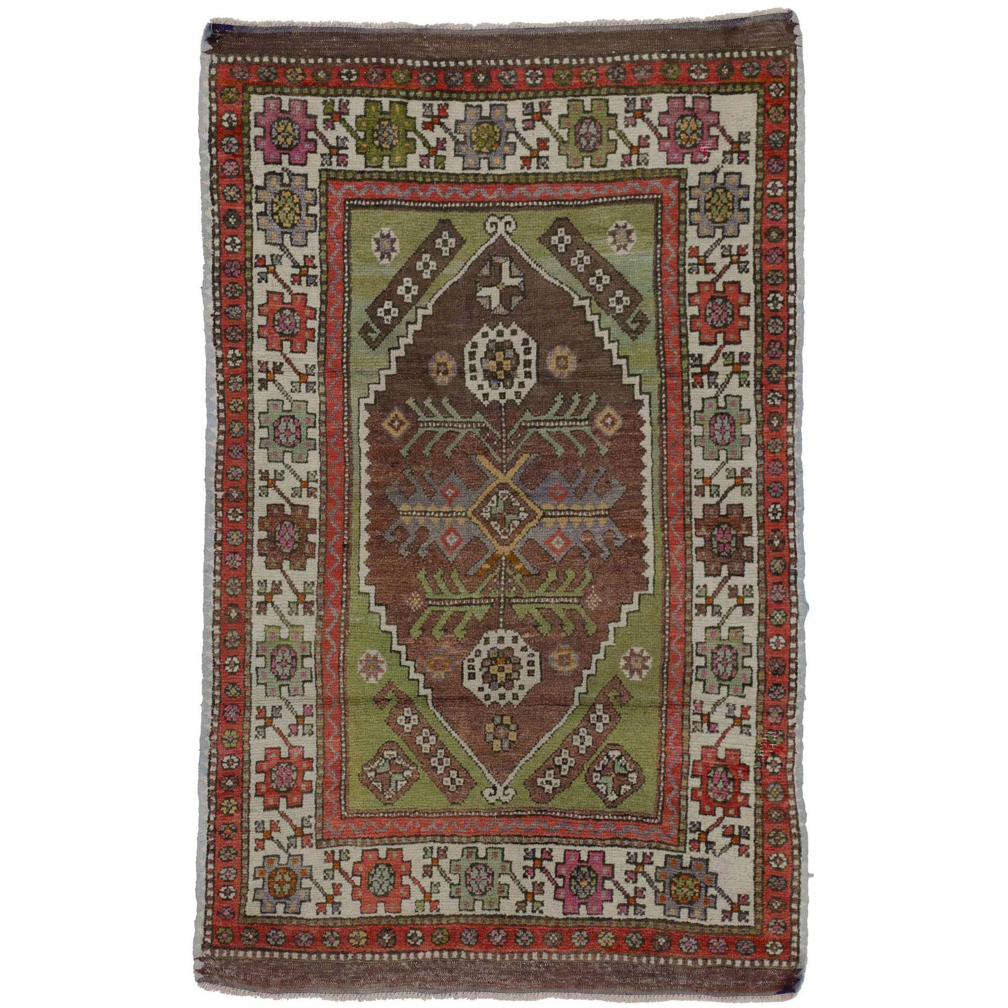 Vintage Turkish Oushak Rug, Colorful Rug for Kitchen, Bath, Foyer or Entryway For Sale