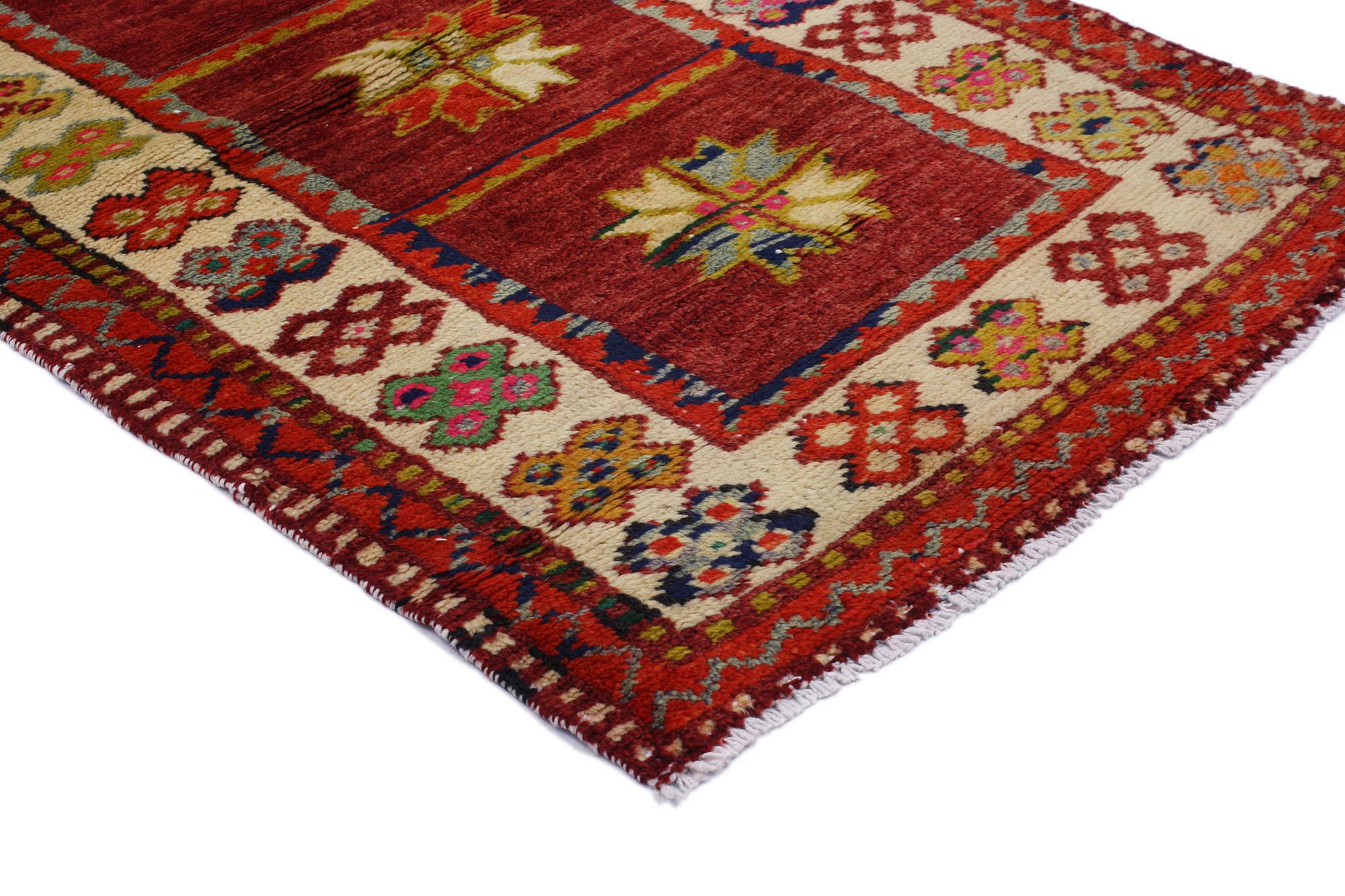 51765 Vintage Turkish Oushak Rug, 02'06 x 04'03.
Colorfully curated meets whimsical boho in this colorful Oushak rug. The eye-catching tribal design and lively colors woven into this piece work together creating a bold, exotic look. The composition
