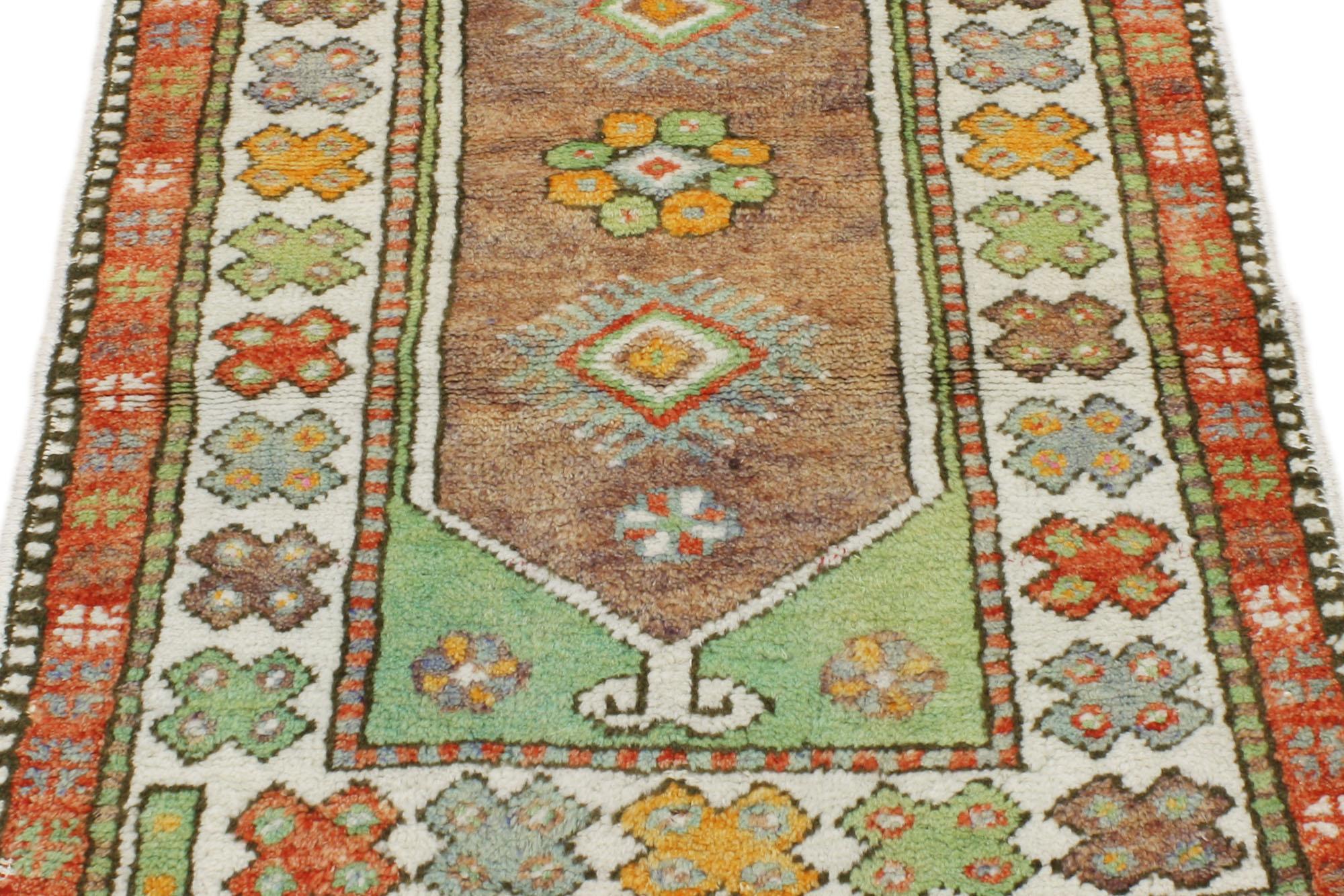 Hand-Knotted Vintage Turkish Oushak Rug, Colorfully Curated Meets Whimsical Boho For Sale