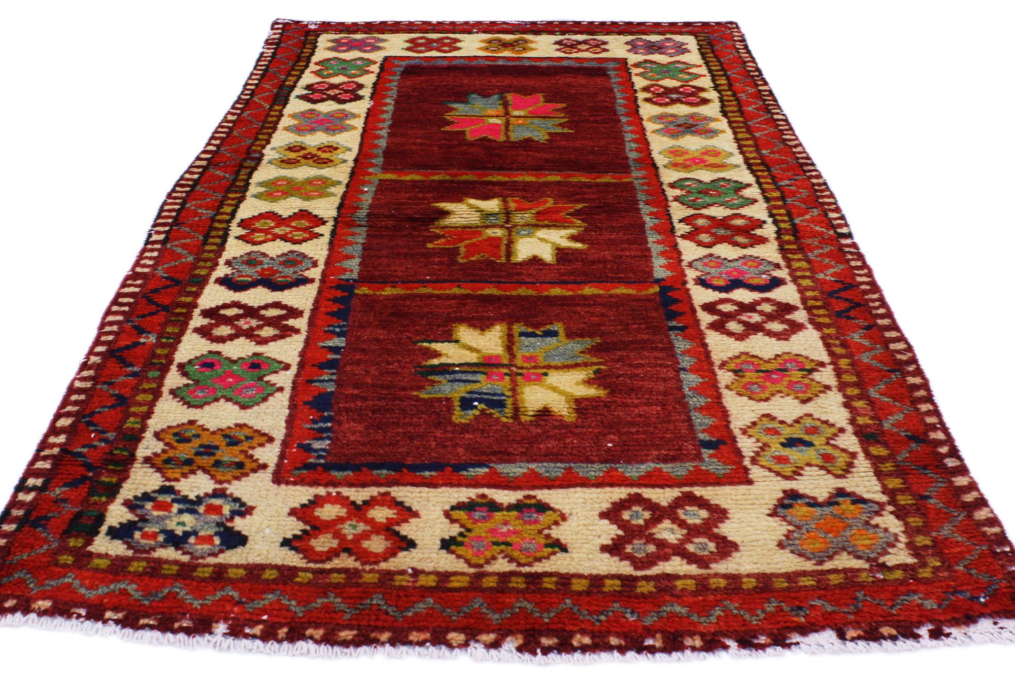 Hand-Knotted Vintage Turkish Oushak Rug, Colorfully Curated Meets Whimsical Boho For Sale
