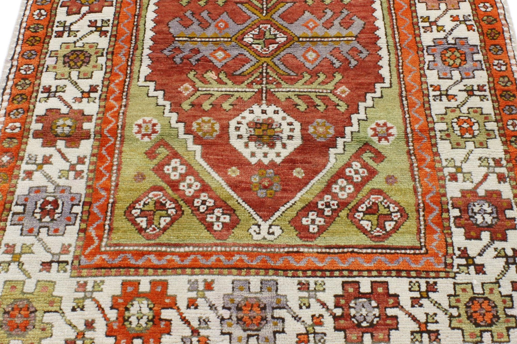 20th Century Vintage Turkish Oushak Rug, Colorfully Curated Meets Whimsical Boho For Sale