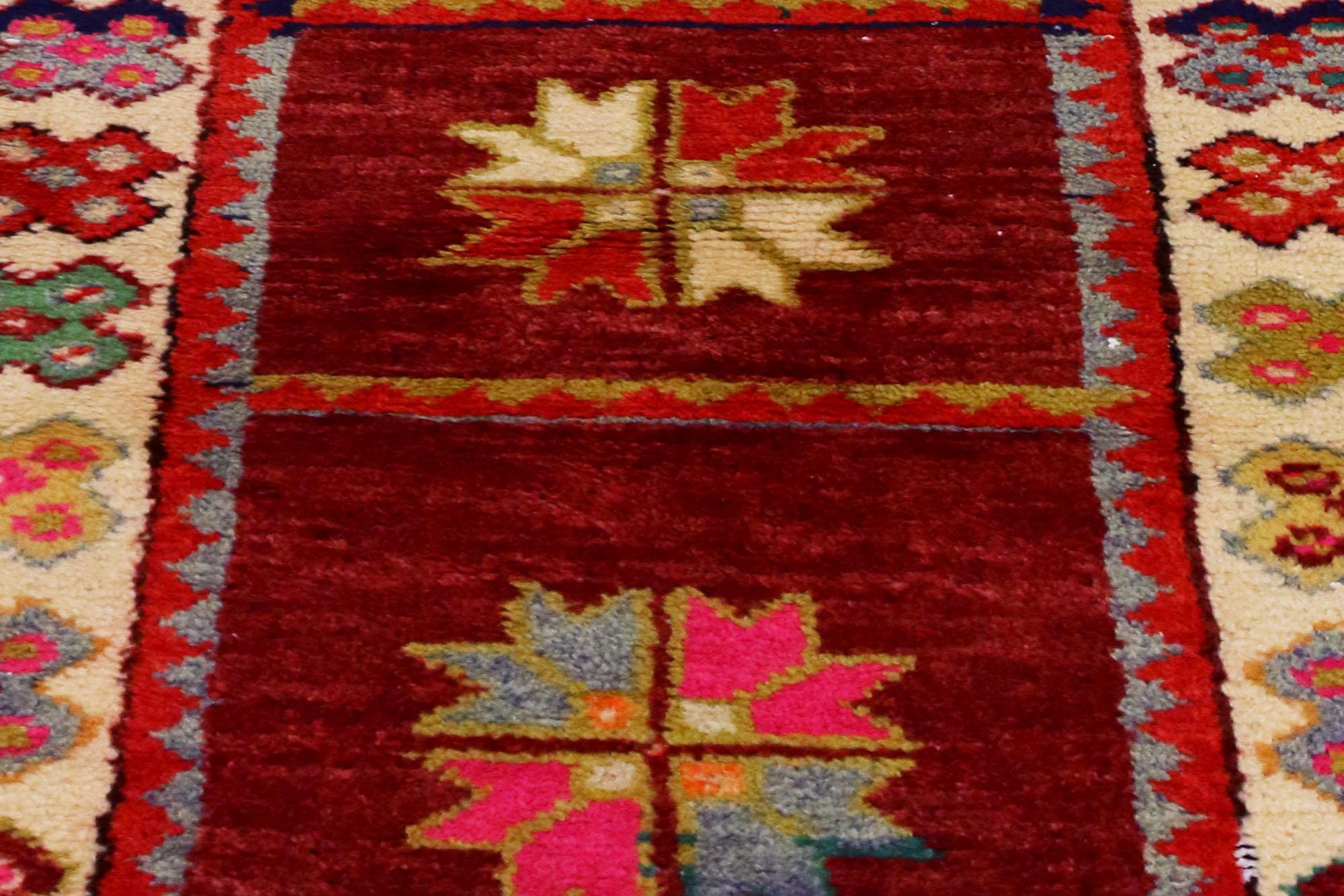 20th Century Vintage Turkish Oushak Rug, Colorfully Curated Meets Whimsical Boho For Sale