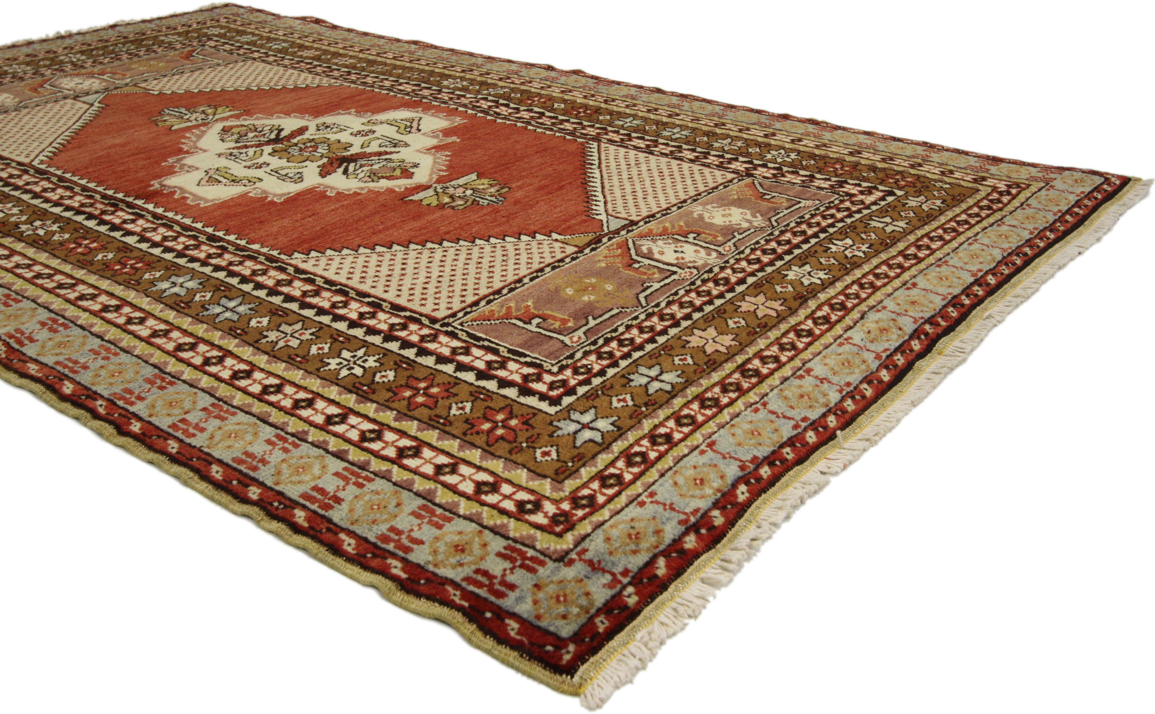 Hand-Knotted Vintage Turkish Oushak Rug, Entry or Foyer Rug For Sale