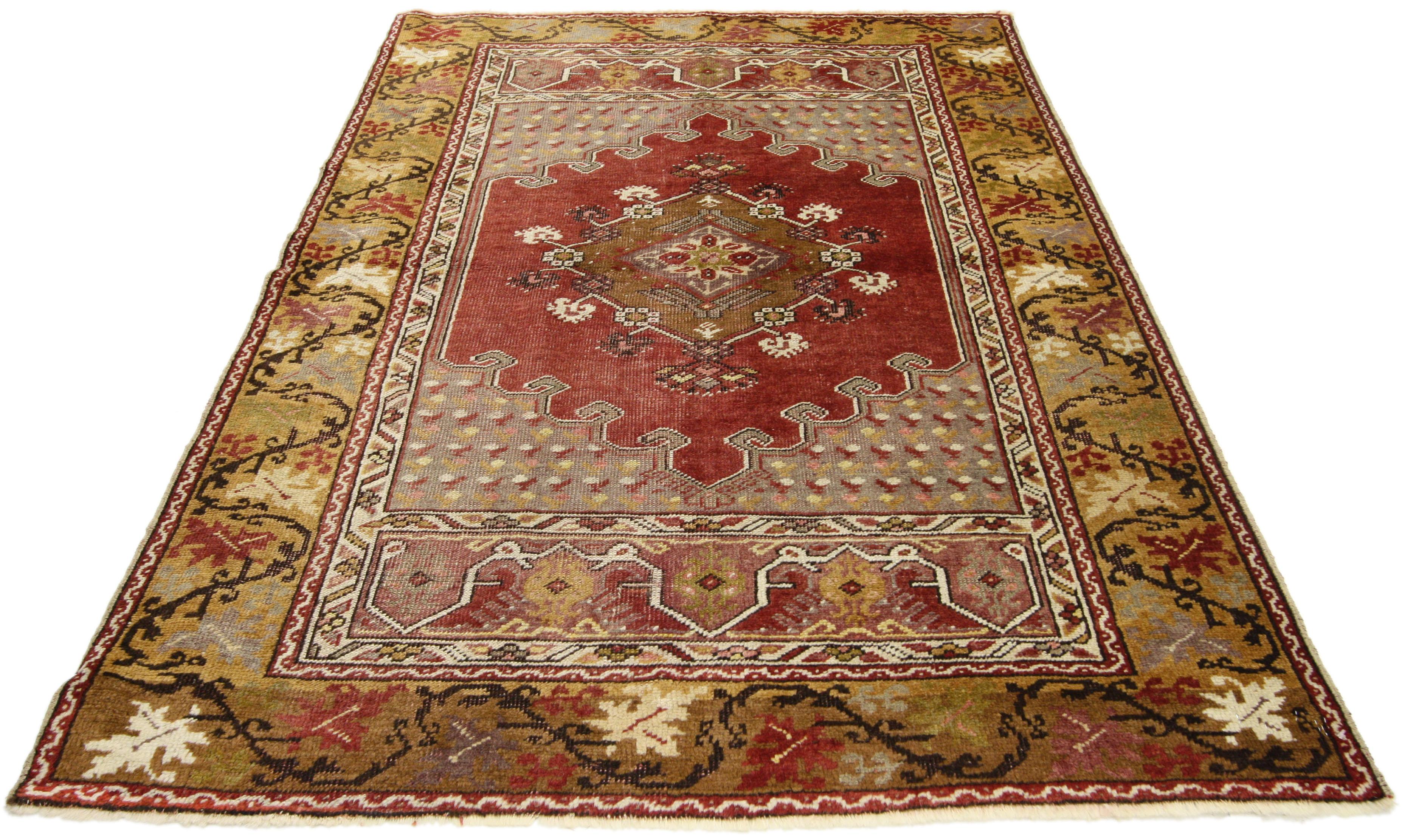 Hand-Knotted Vintage Turkish Oushak Rug, Entry or Foyer Rug For Sale