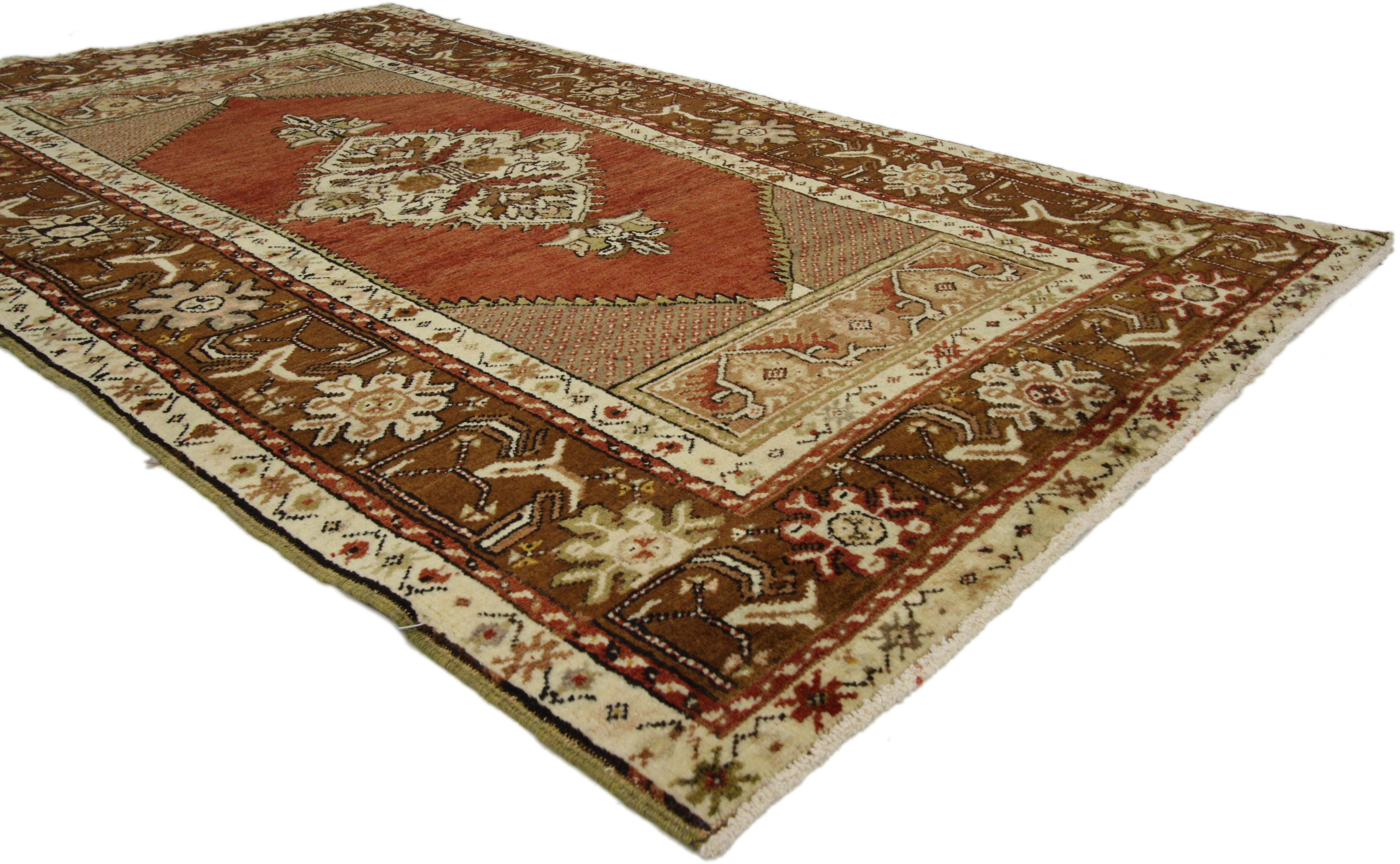 Hand-Knotted Vintage Turkish Oushak Rug, Entry or Foyer Rug For Sale