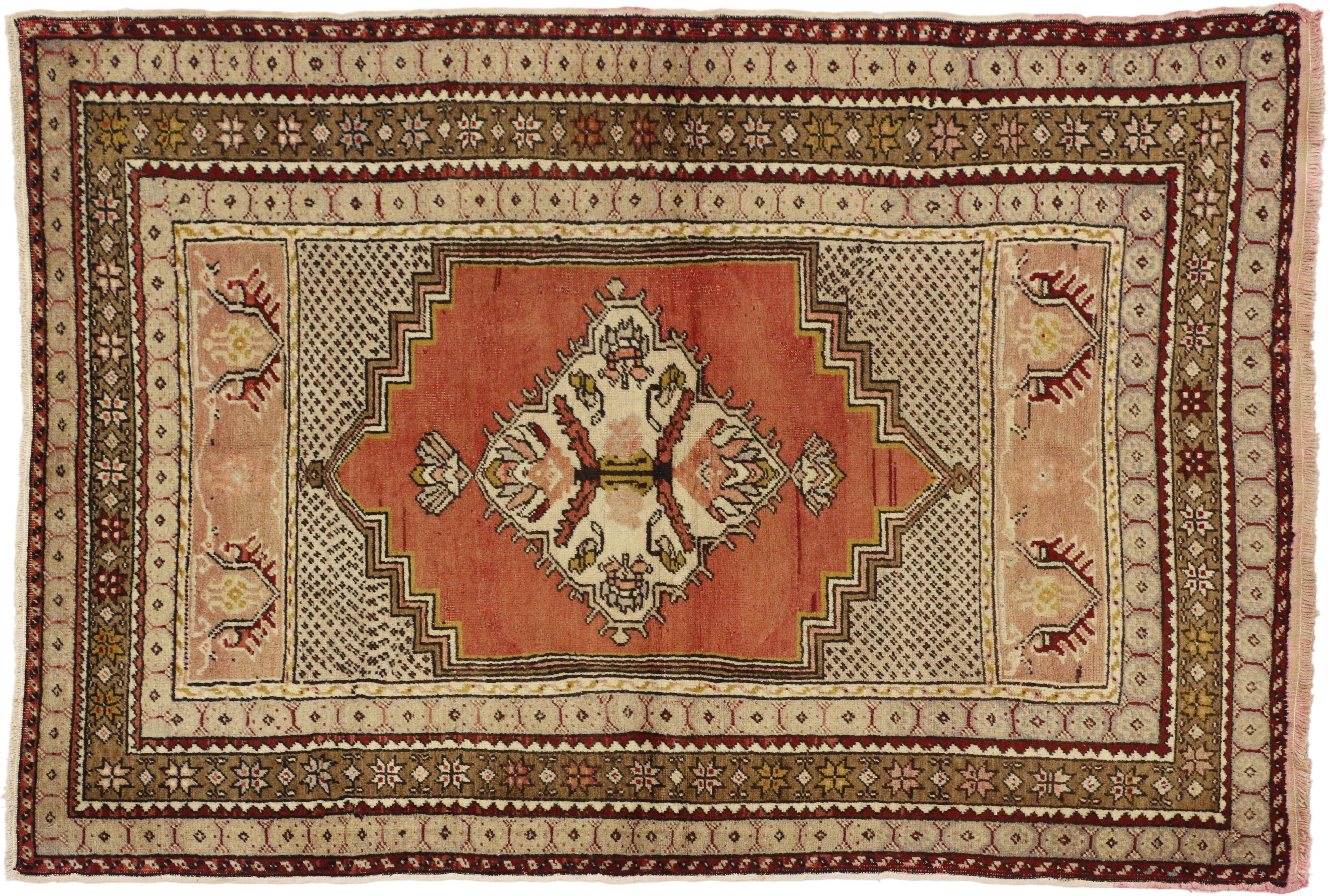 20th Century Vintage Turkish Oushak Rug, Entry or Foyer Rug For Sale