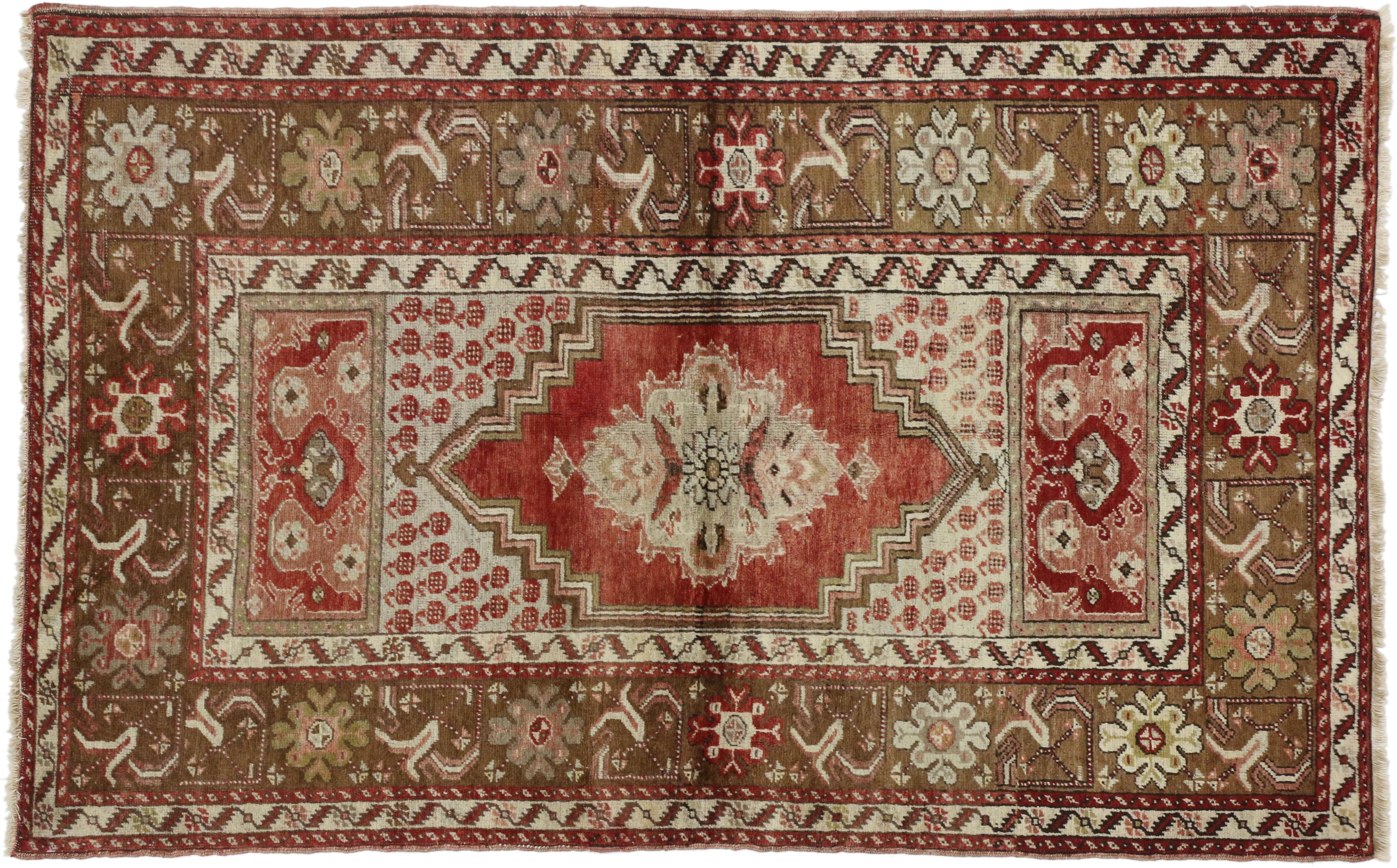 20th Century Vintage Turkish Oushak Rug, Entry or Foyer Rug For Sale