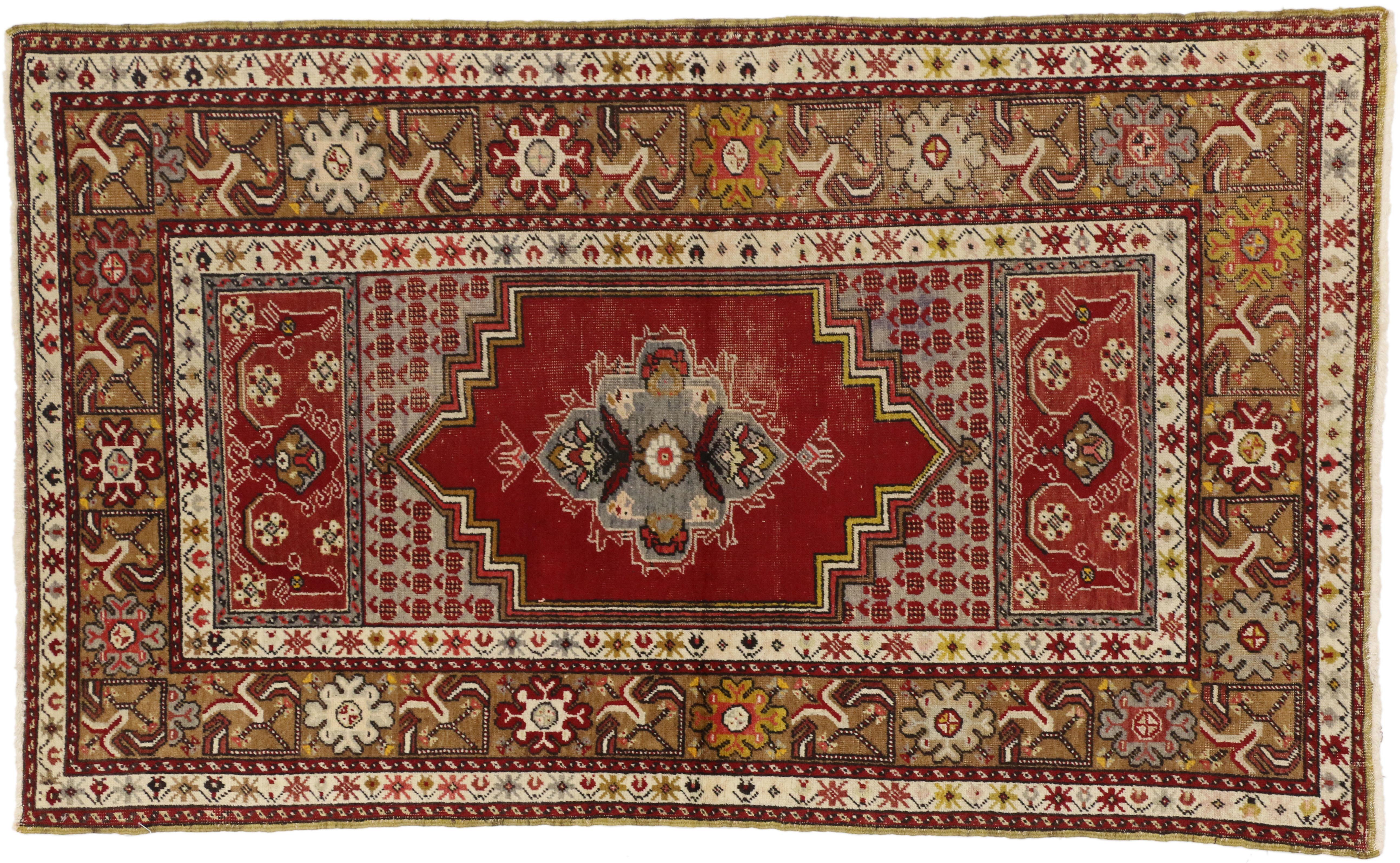 20th Century Vintage Turkish Oushak Rug, Entry or Foyer Rug For Sale