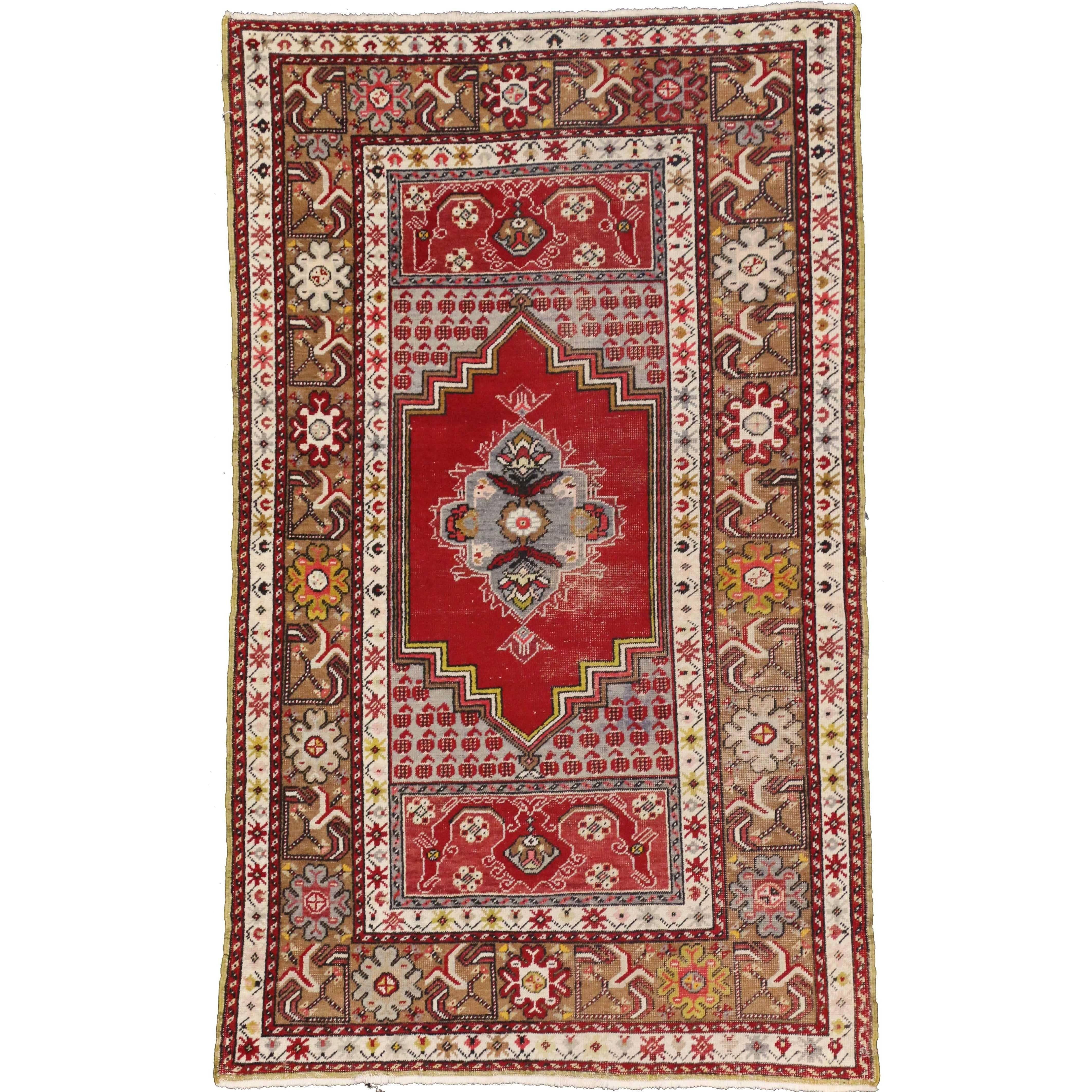 Tapis turc vintage d'Oushak, entrée ou salon