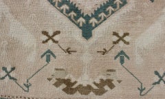 Vintage Turkish Oushak Rug Featuring Soft Ivory Field with Green 4'9 x 7'2
