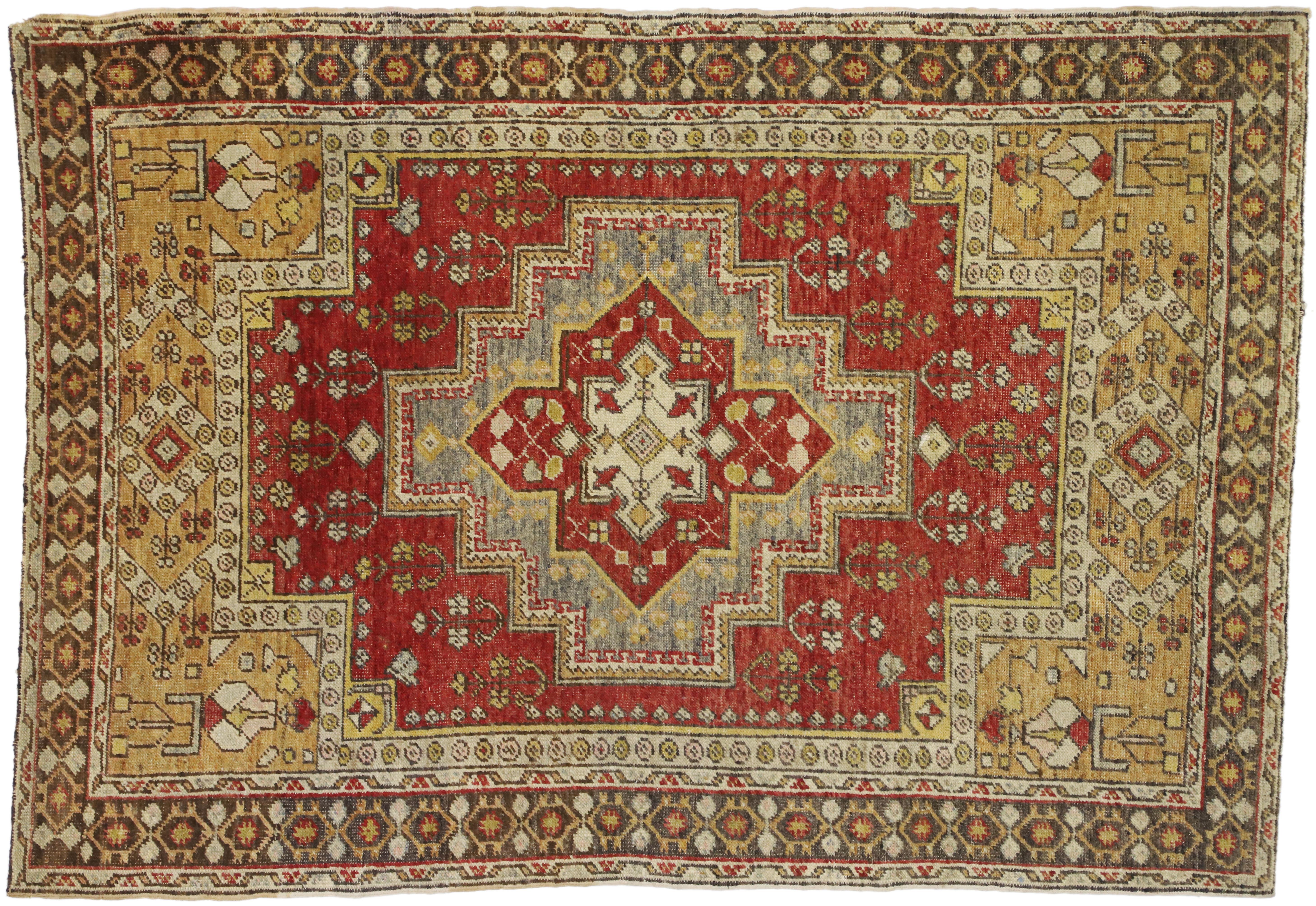 Tapis turc Oushak vintage pour l'entrée, la cuisine, le foyer ou la salle de bains en vente 2