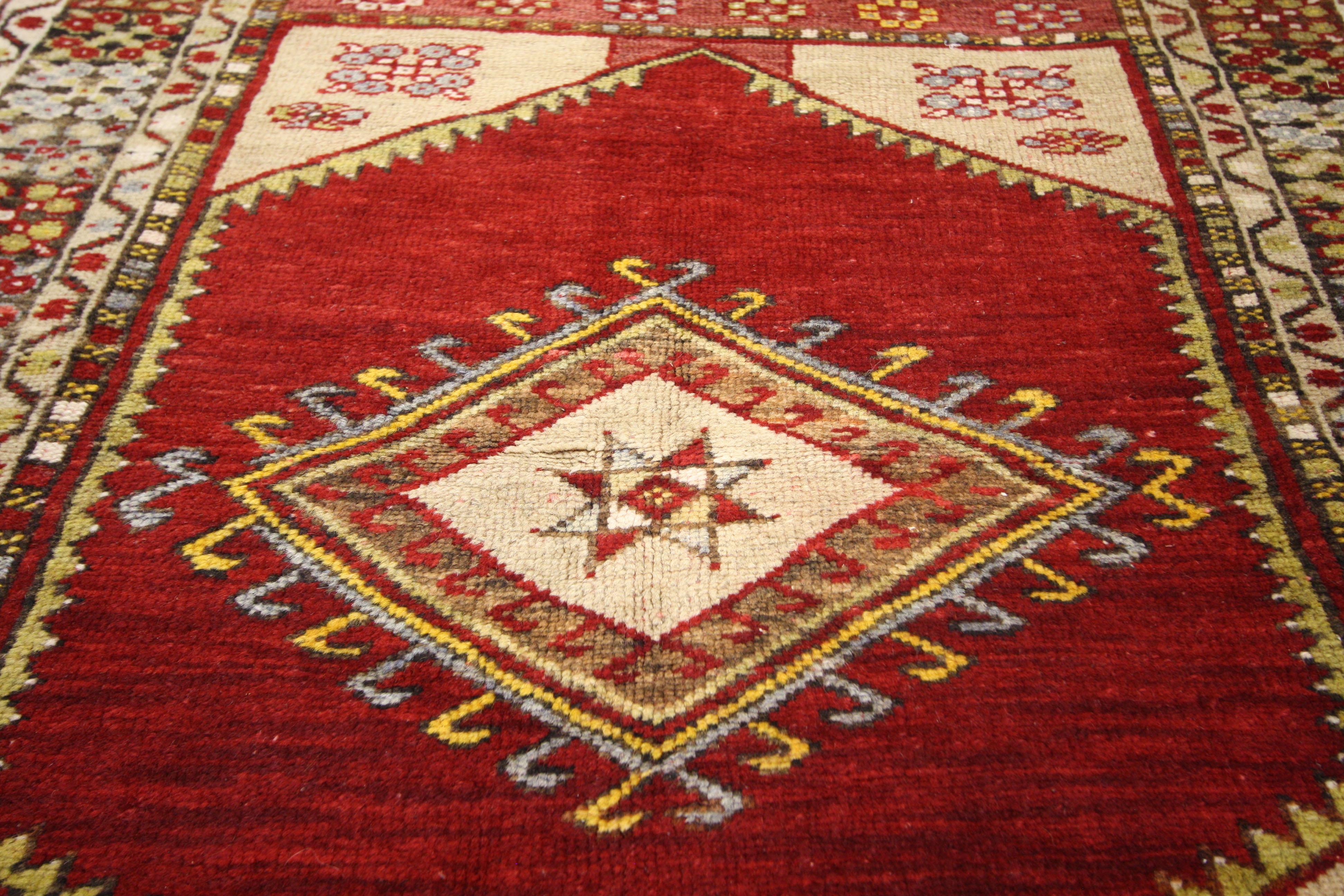 Hand-Knotted Small Vintage Turkish Oushak Rug For Sale
