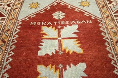 The Sacred Signature:Vintage Turkish Oushak Prayer Rug of Devotion & Distinction