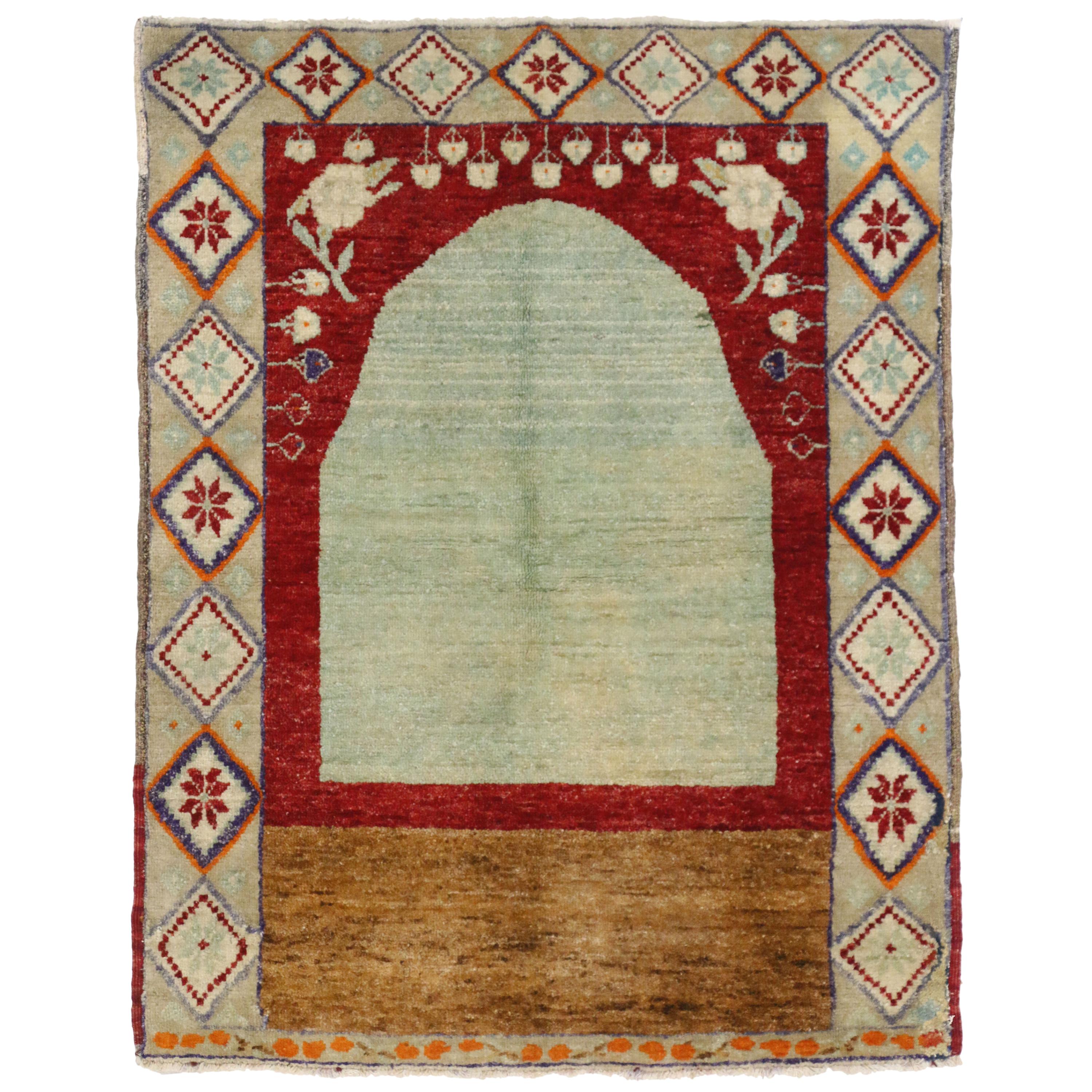 Vintage Turkish Oushak Rug for Kitchen, Bath, Foyer or Entryway, Prayer Rug For Sale