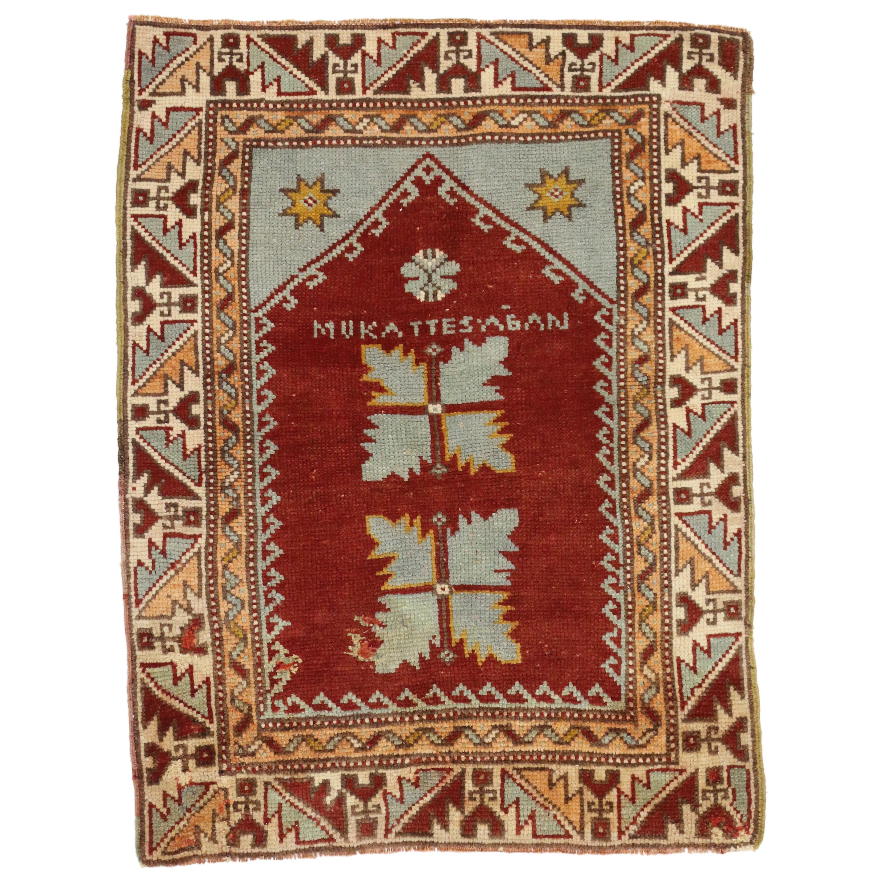 Vintage Turkish Oushak Rug for Kitchen, Bath, Foyer or Entryway, Prayer Rug For Sale