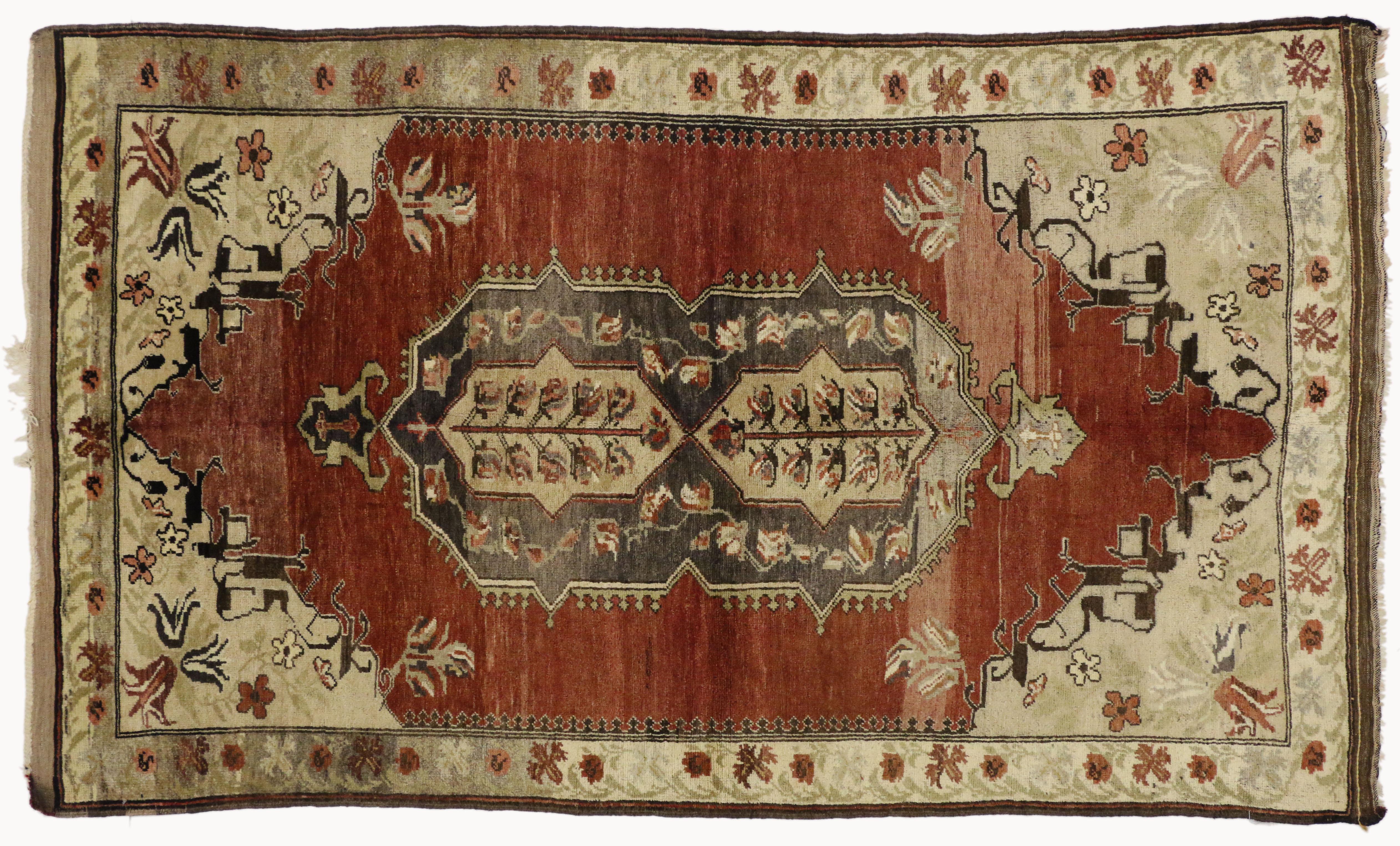 Türkischer Oushak-Teppich für Küche, Bad, Foyer oder Eingangsbereich (20. Jahrhundert) im Angebot
