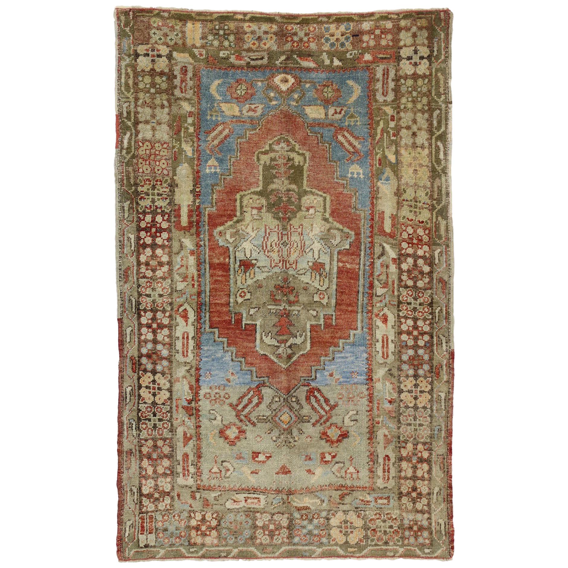 Vintage Turkish Oushak Rug with Rustic Artisan Style For Sale