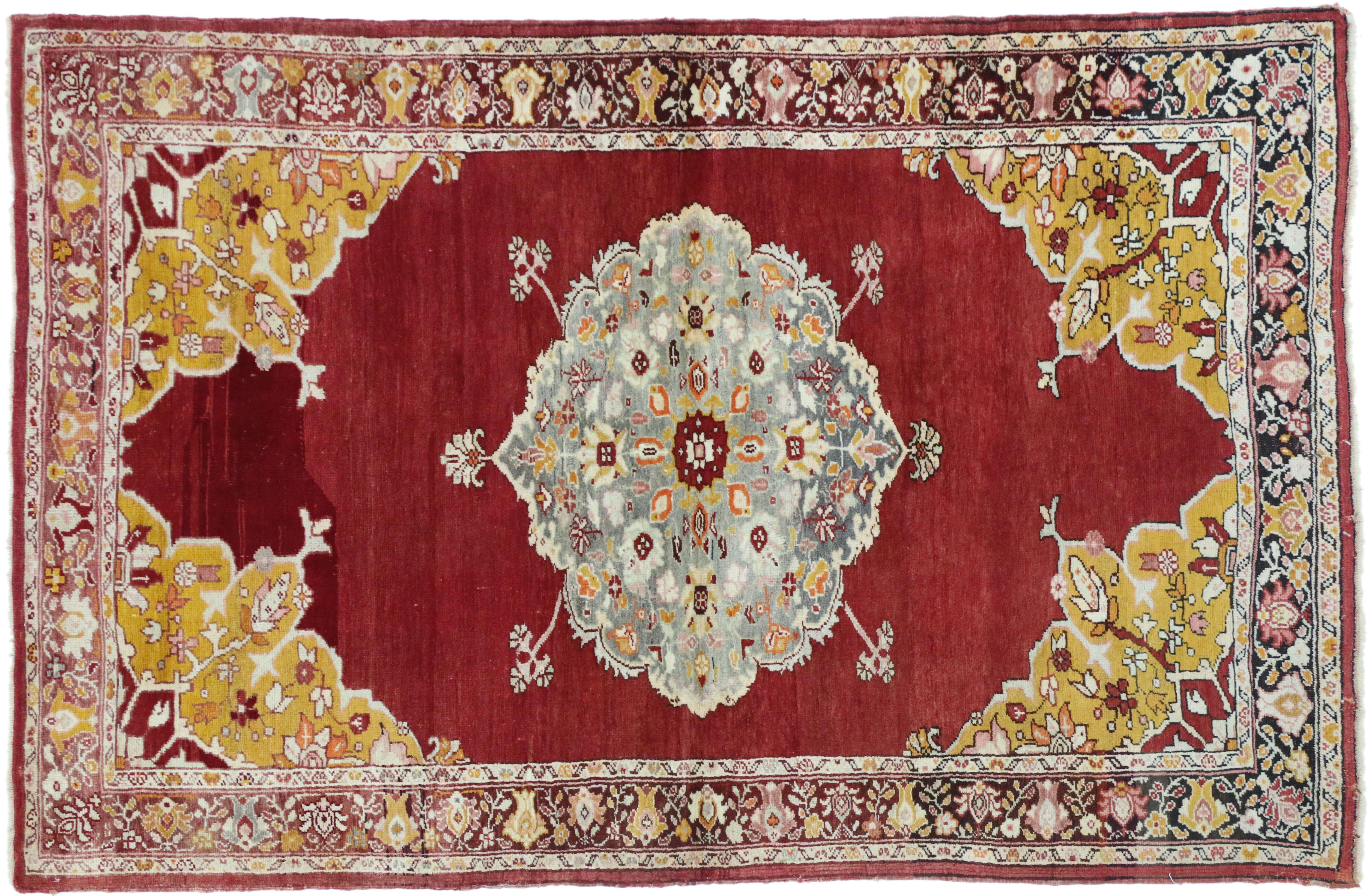 Wool Vintage Turkish Oushak Rug for Kitchen, Foyer, Bathroom or Entry Rug For Sale