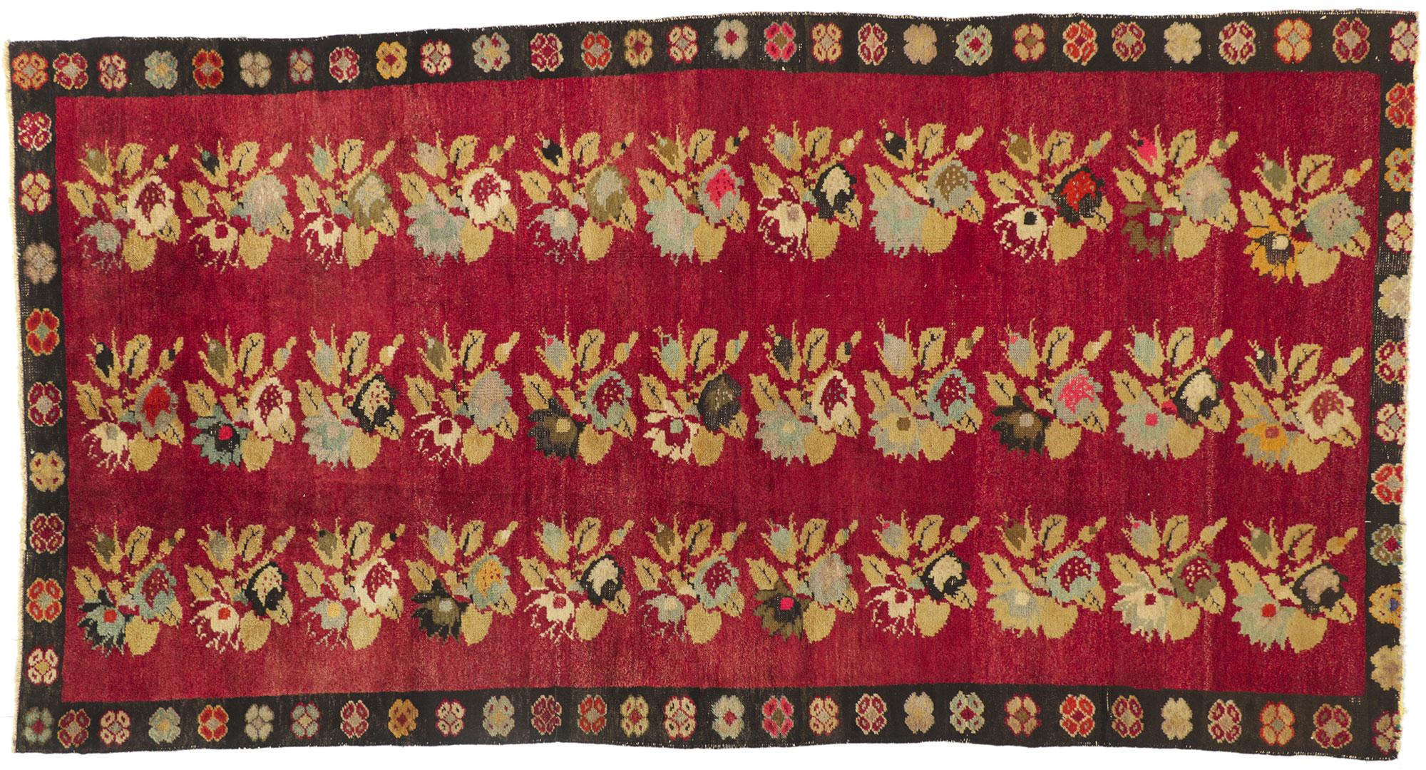 Vintage Red Turkish Oushak Rug with Lively Earth-Tone Colors For Sale 4