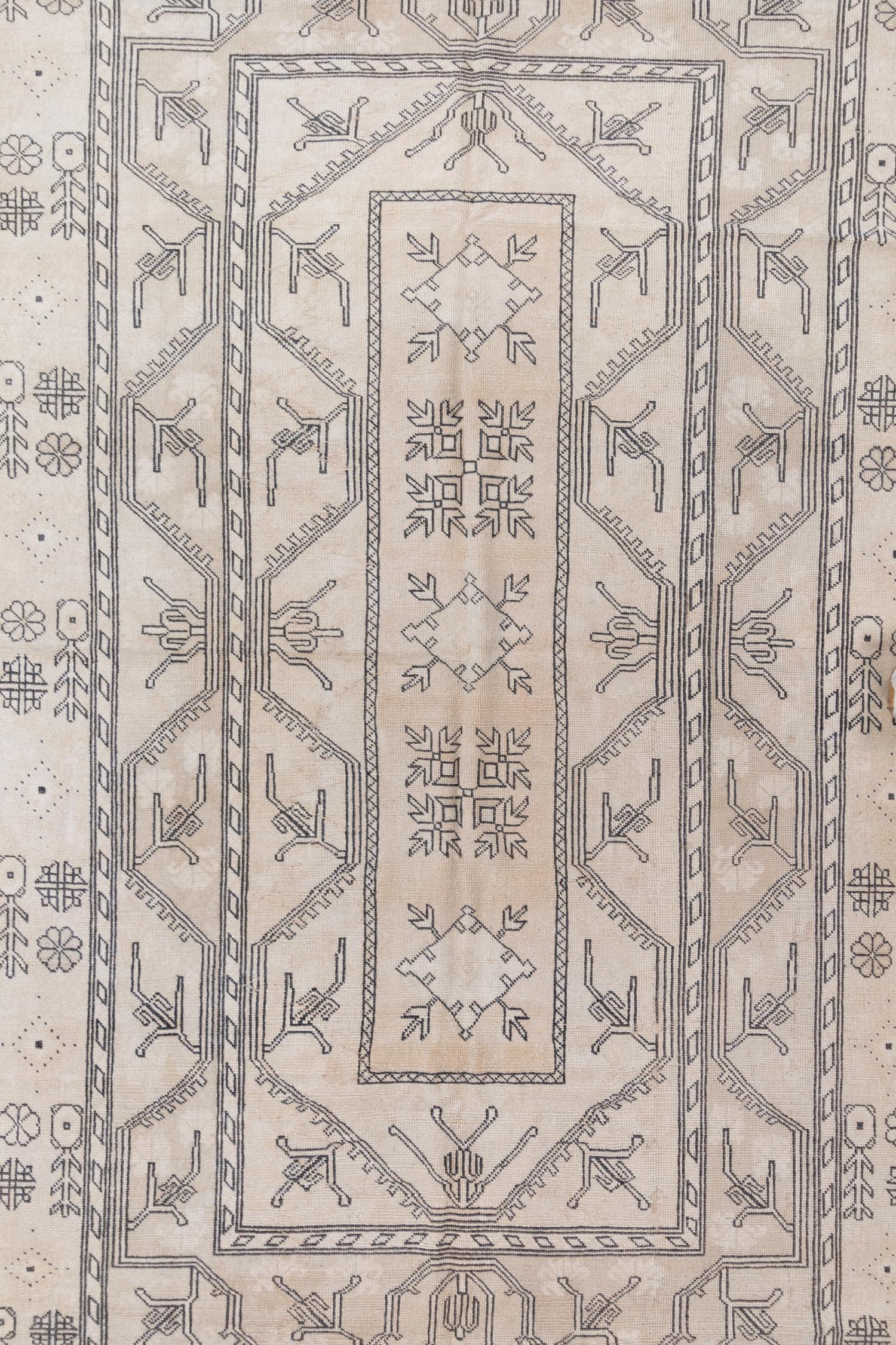 Age: Circa 1950

Material: Wool on Cotton

Wear Guide: 1 

Wear Notes:
Vintage and antique rugs are by nature, pre-loved and may show evidence of their past. There are varying degrees of wear to vintage rugs; some show very little and some