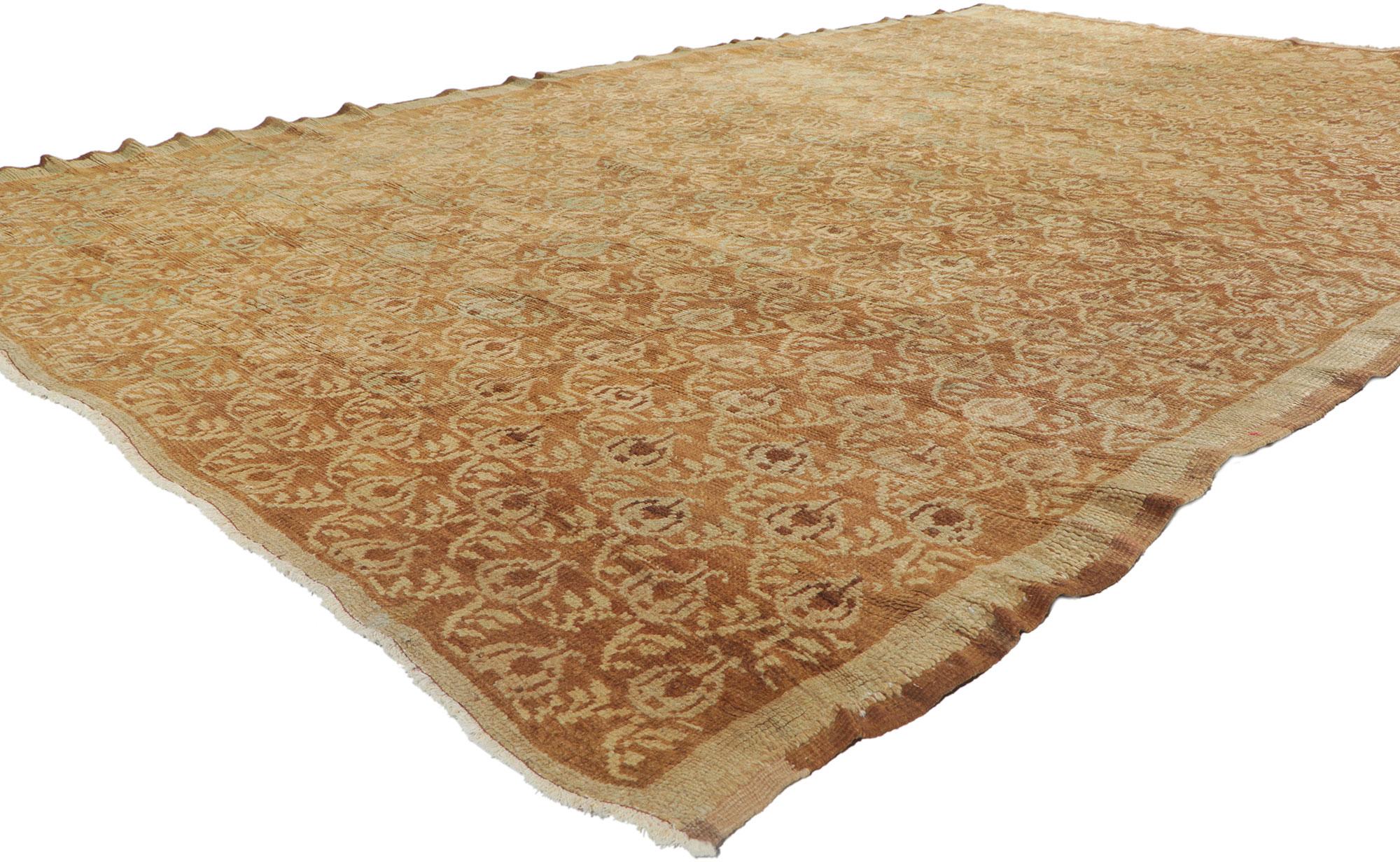50479 Vintage Turkish Oushak Rug, 06'10 X 10'04. Antique-washed Turkish Oushak rugs are treated with a specialized washing technique designed to impart them with an antique or vintage appearance, distinguished by soft, muted tones. The aim is to
