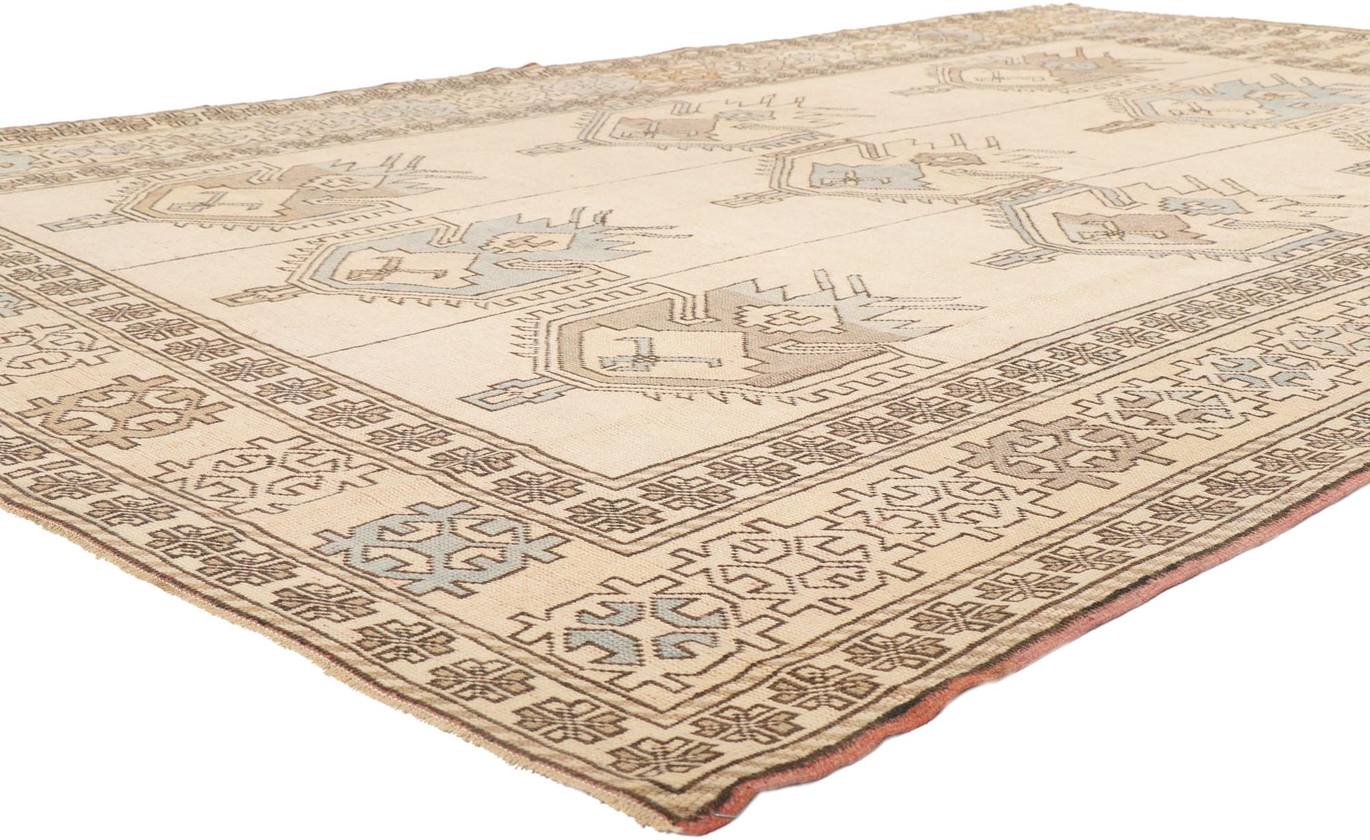 53684 Vintage Turkish Oushak rug, 7'04 x 10'04.
Abrash. Antique wash. Hand-knotted wool. Made in Turkey.