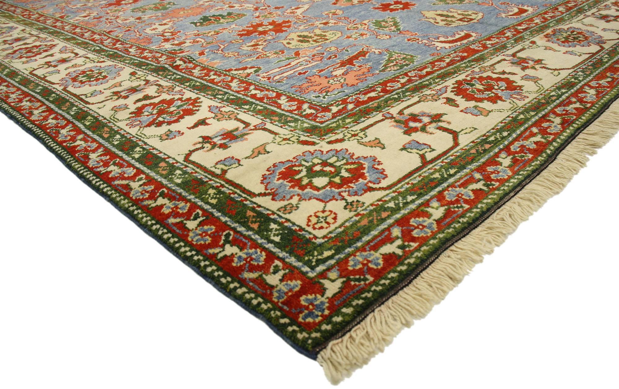 Hand-Knotted Vintage Turkish Oushak Rug with Traditional Style