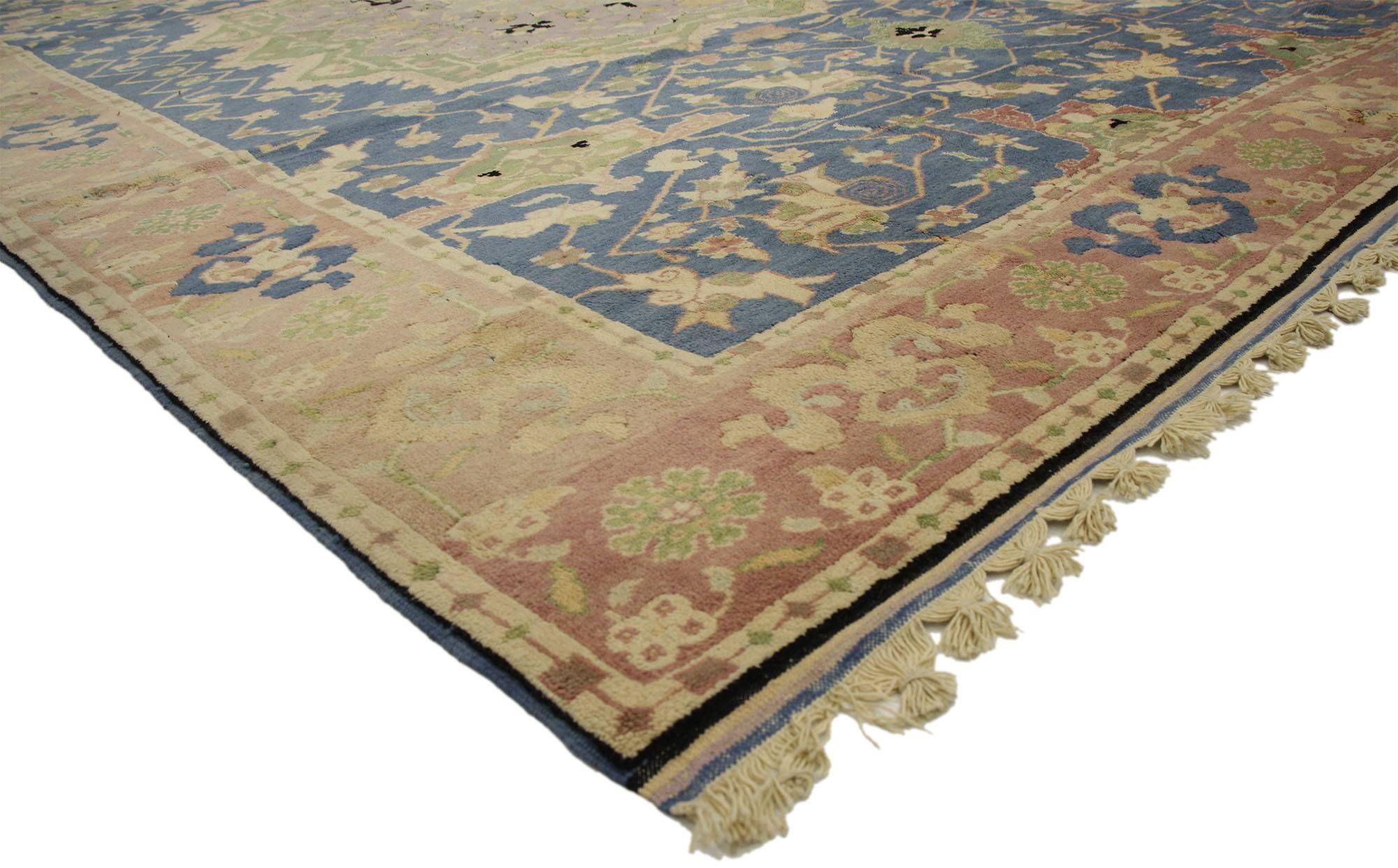 Hand-Knotted Vintage Turkish Oushak Rug with Georgian Country Cottage Style For Sale