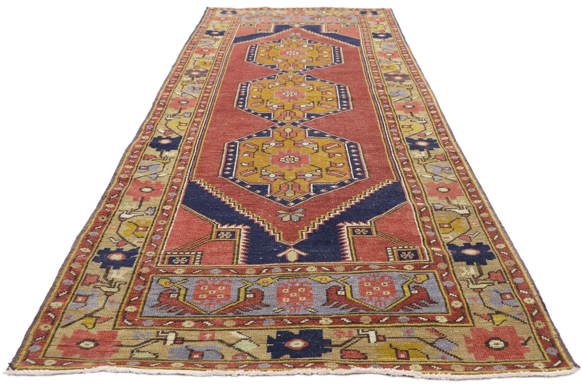 Hand-Knotted Vintage Turkish Oushak Rug For Sale