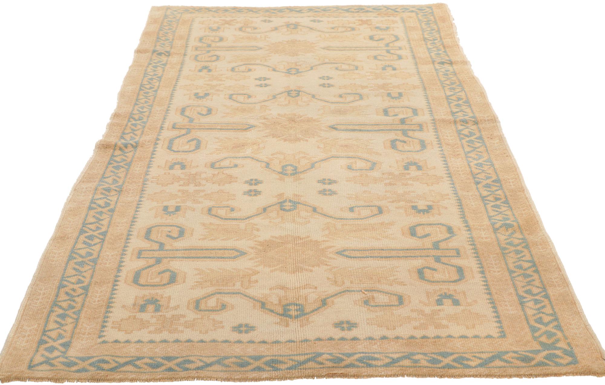 Hand-Knotted Vintage Muted Turkish Oushak Rug, Effortless Elegance Meets Quiet Sophistication For Sale
