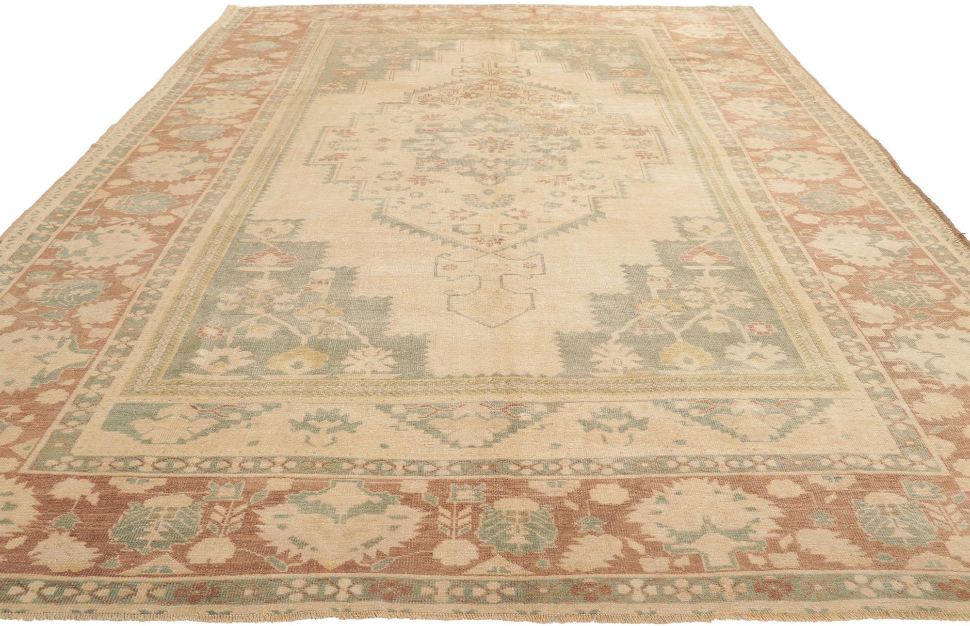 Hand-Knotted Biophilic Design Earth-Tone Vintage Turkish Oushak Rug, 07'09 x 12'09 For Sale