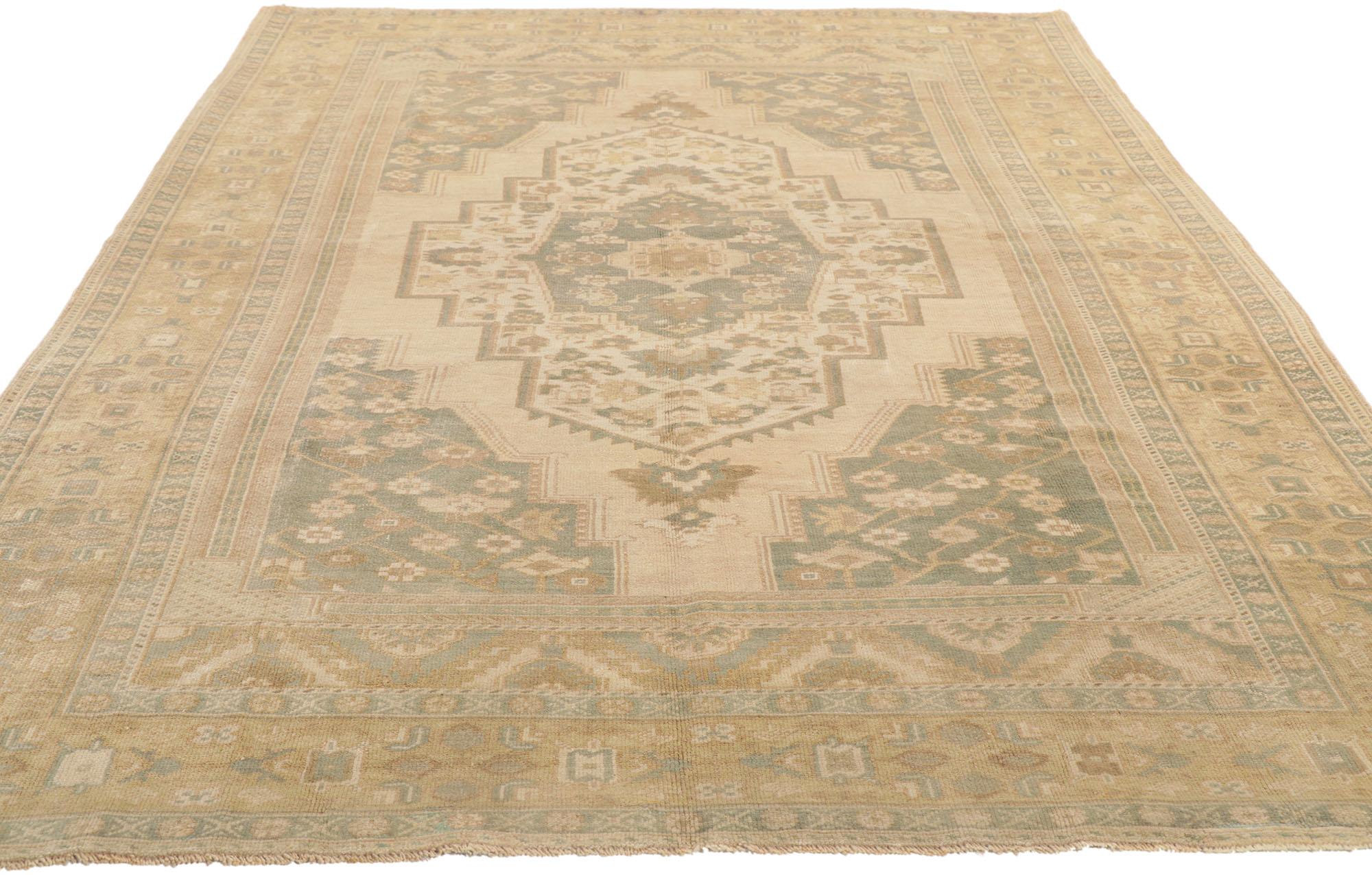 Hand-Knotted Vintage Turkish Oushak Rug For Sale