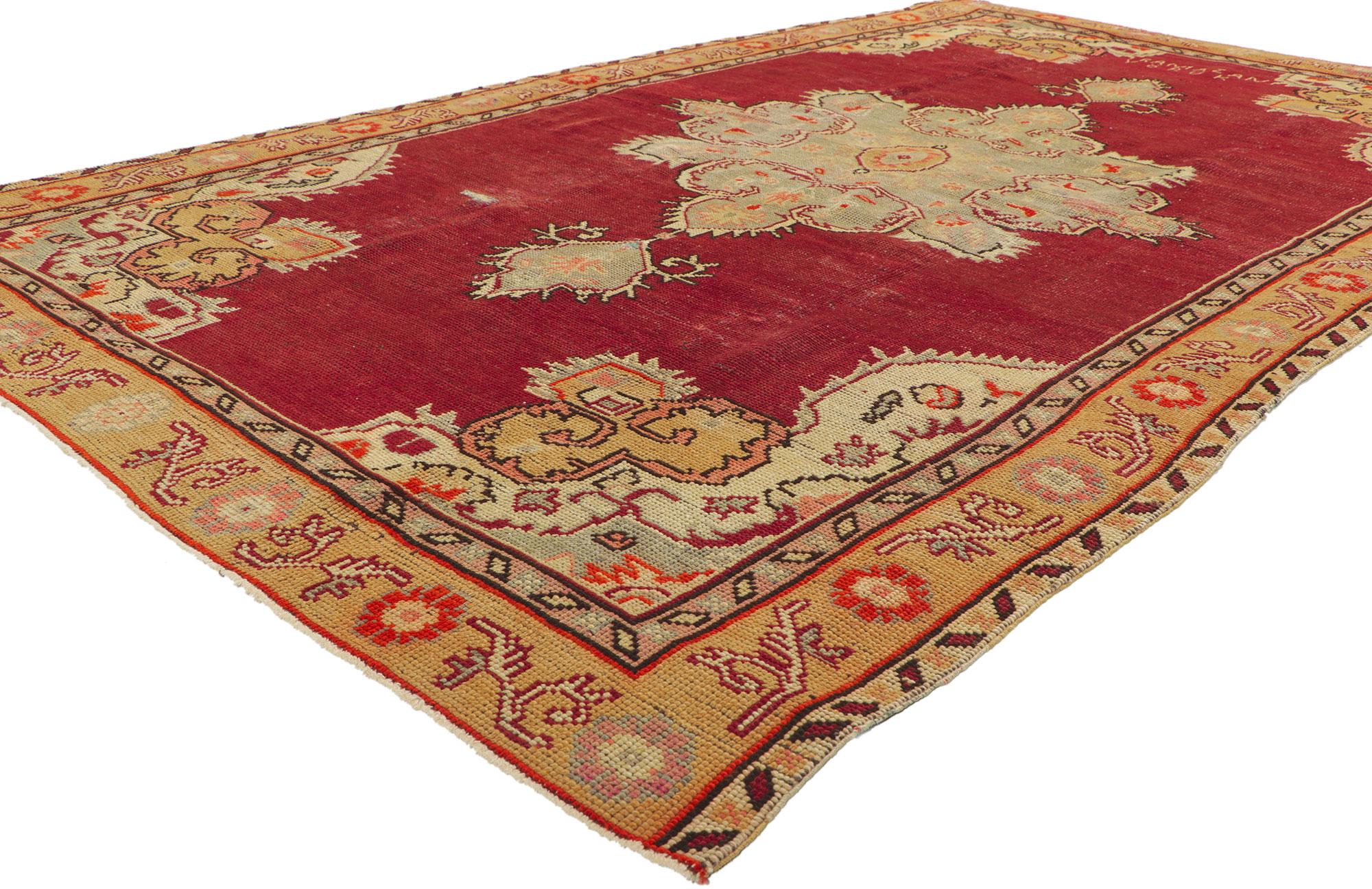 Hand-Knotted Vintage Turkish Oushak Rug For Sale