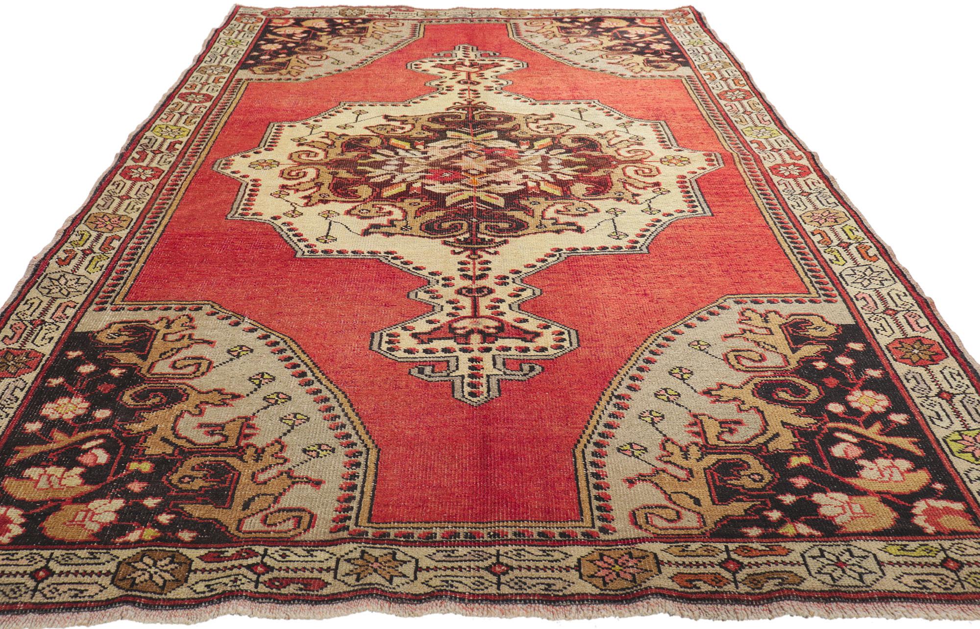 Hand-Knotted Vintage Turkish Oushak Rug For Sale