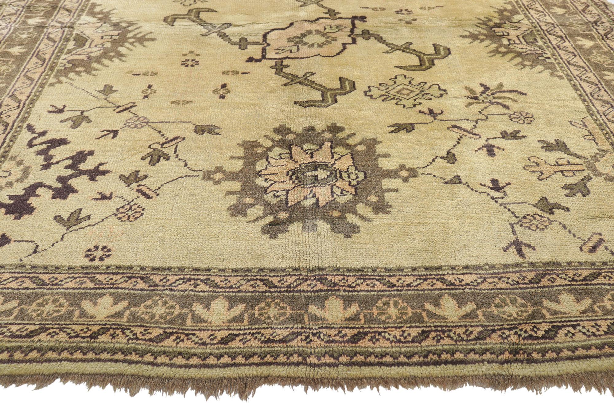 Hand-Knotted Vintage Turkish Oushak Rug For Sale