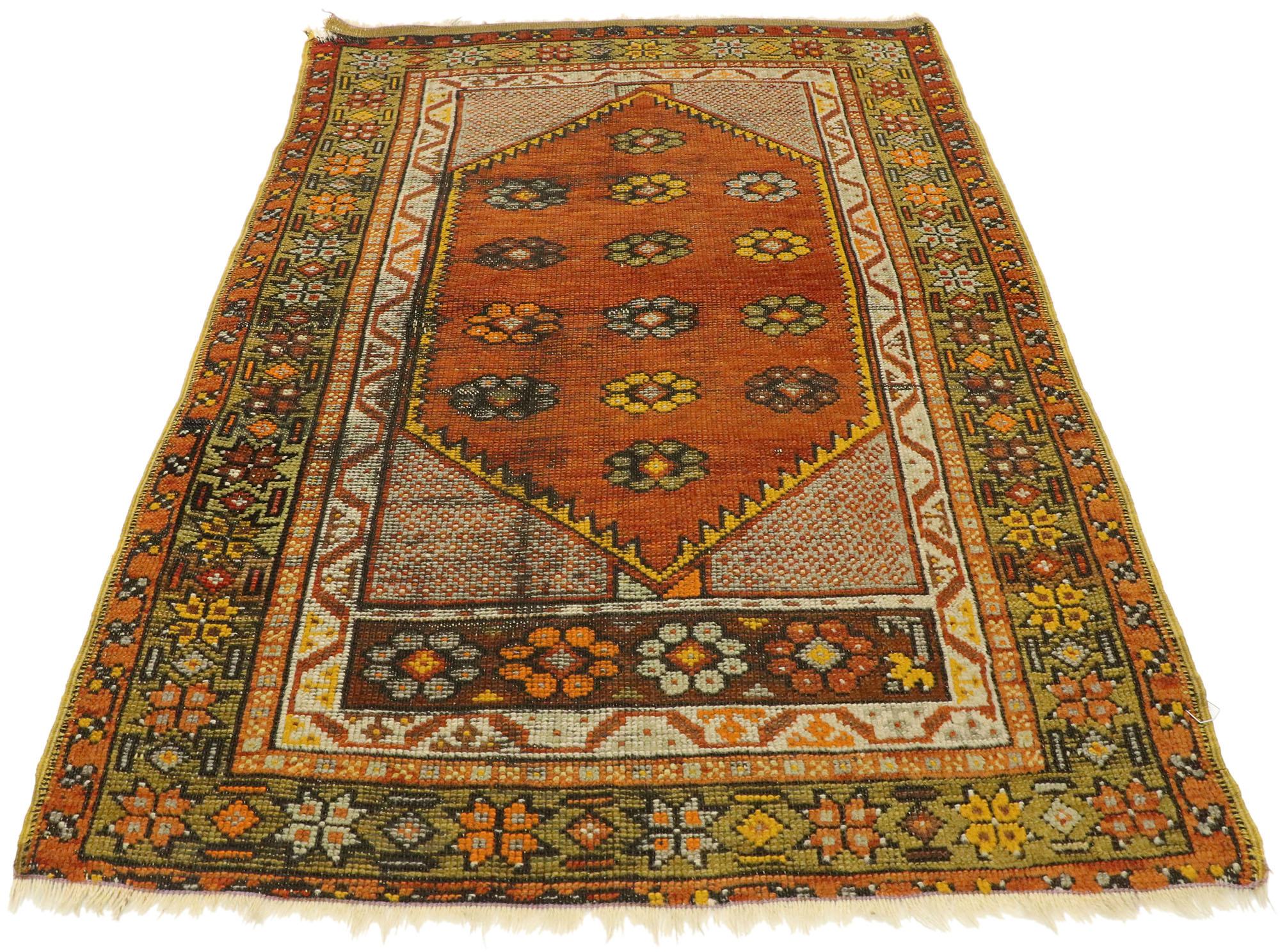 Hand-Knotted Vintage Turkish Oushak Rug For Sale