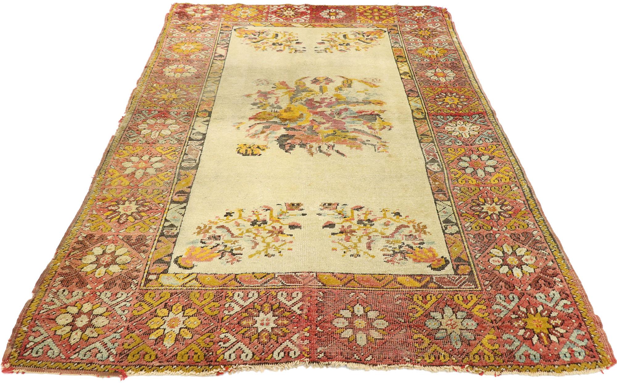 Hand-Knotted Vintage Turkish Oushak Rug For Sale