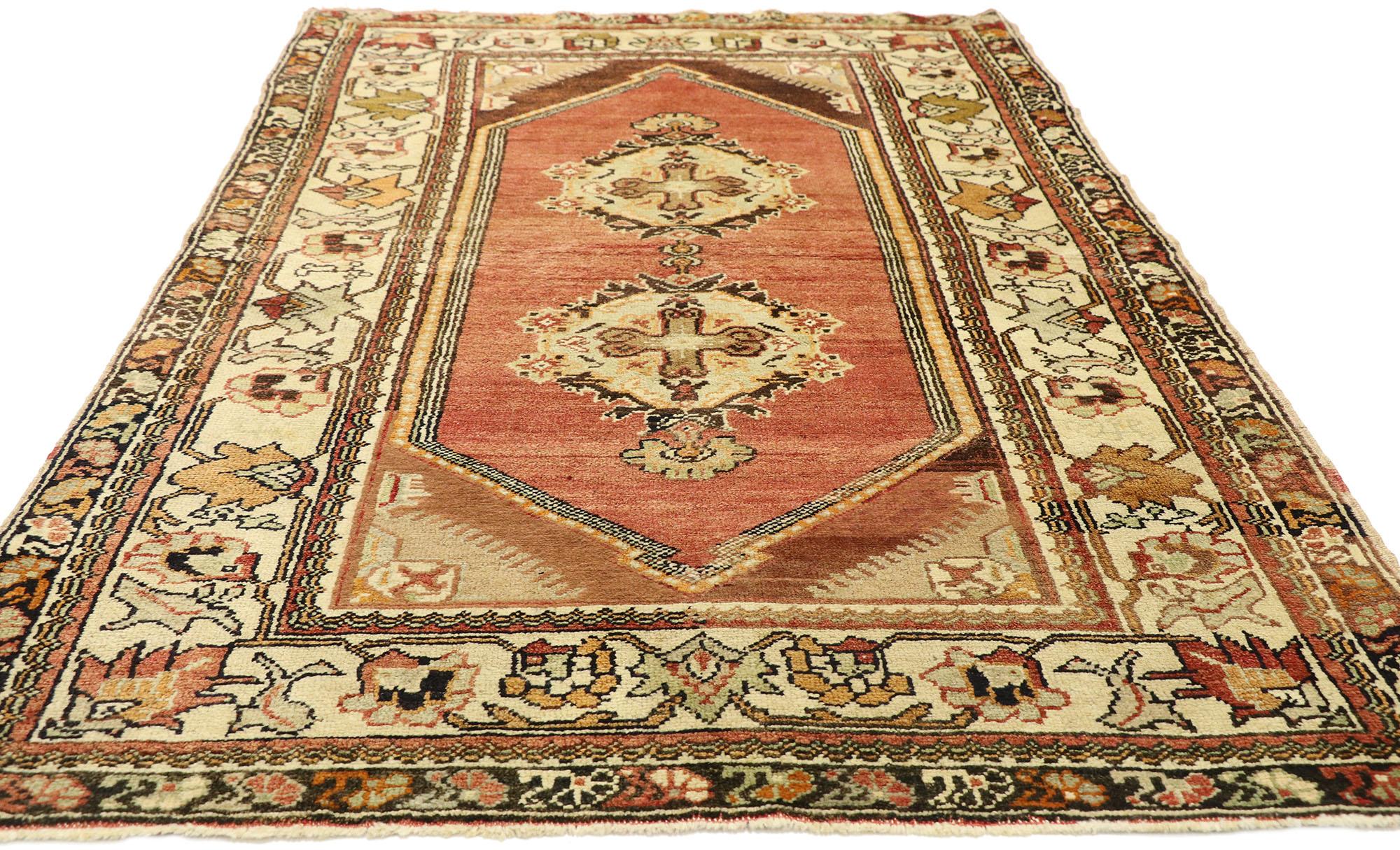 Hand-Knotted Vintage Turkish Oushak Rug For Sale