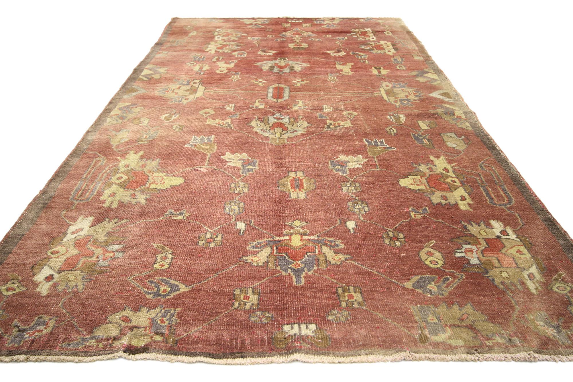 Hand-Knotted Vintage Turkish Oushak Rug For Sale