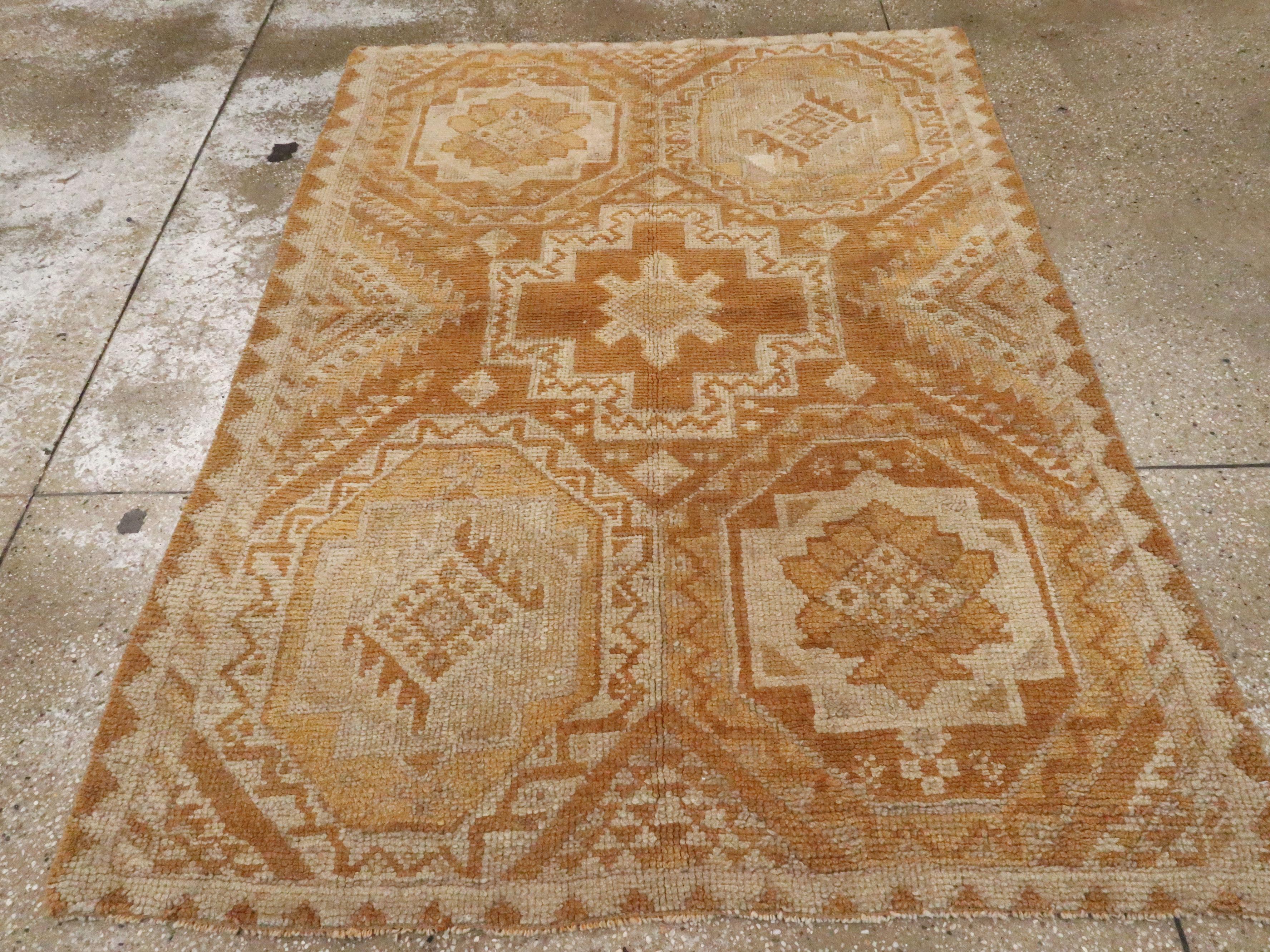 Hand-Knotted Vintage Turkish Oushak Rug For Sale