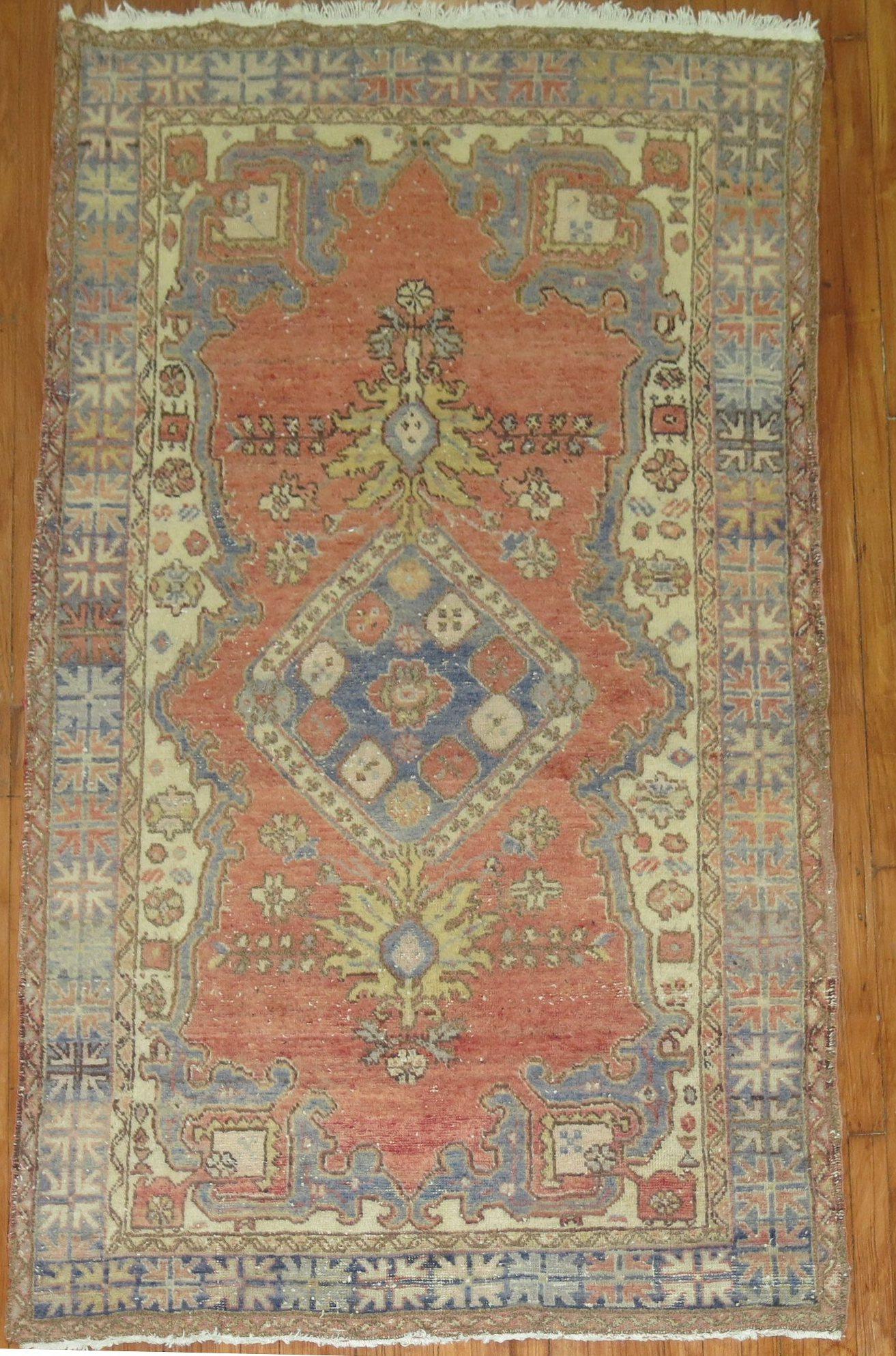 Hand-Knotted  Vintage Turkish Oushak Rug