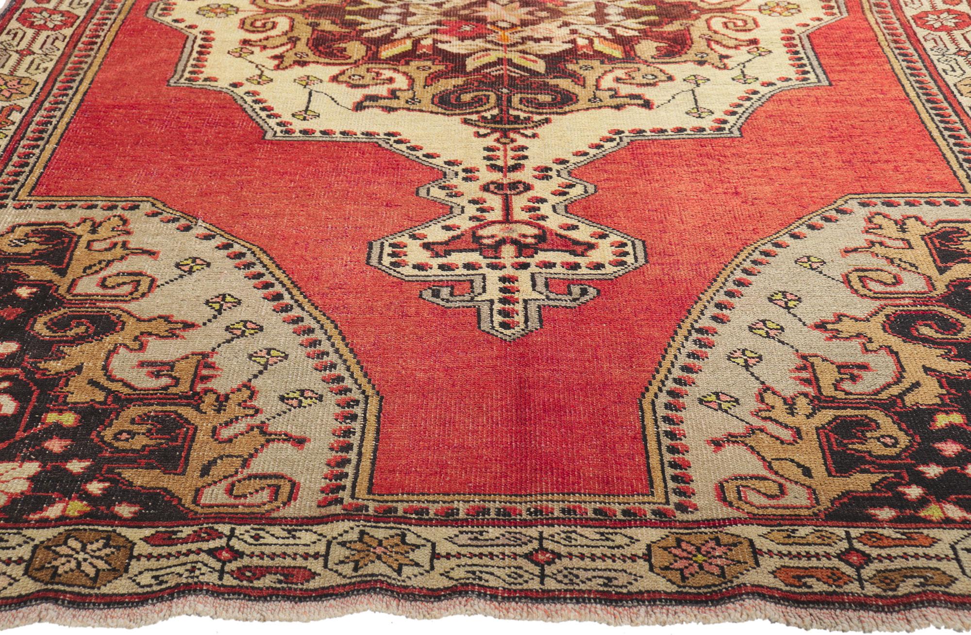 Vintage Turkish Oushak Rug In Distressed Condition For Sale In Dallas, TX
