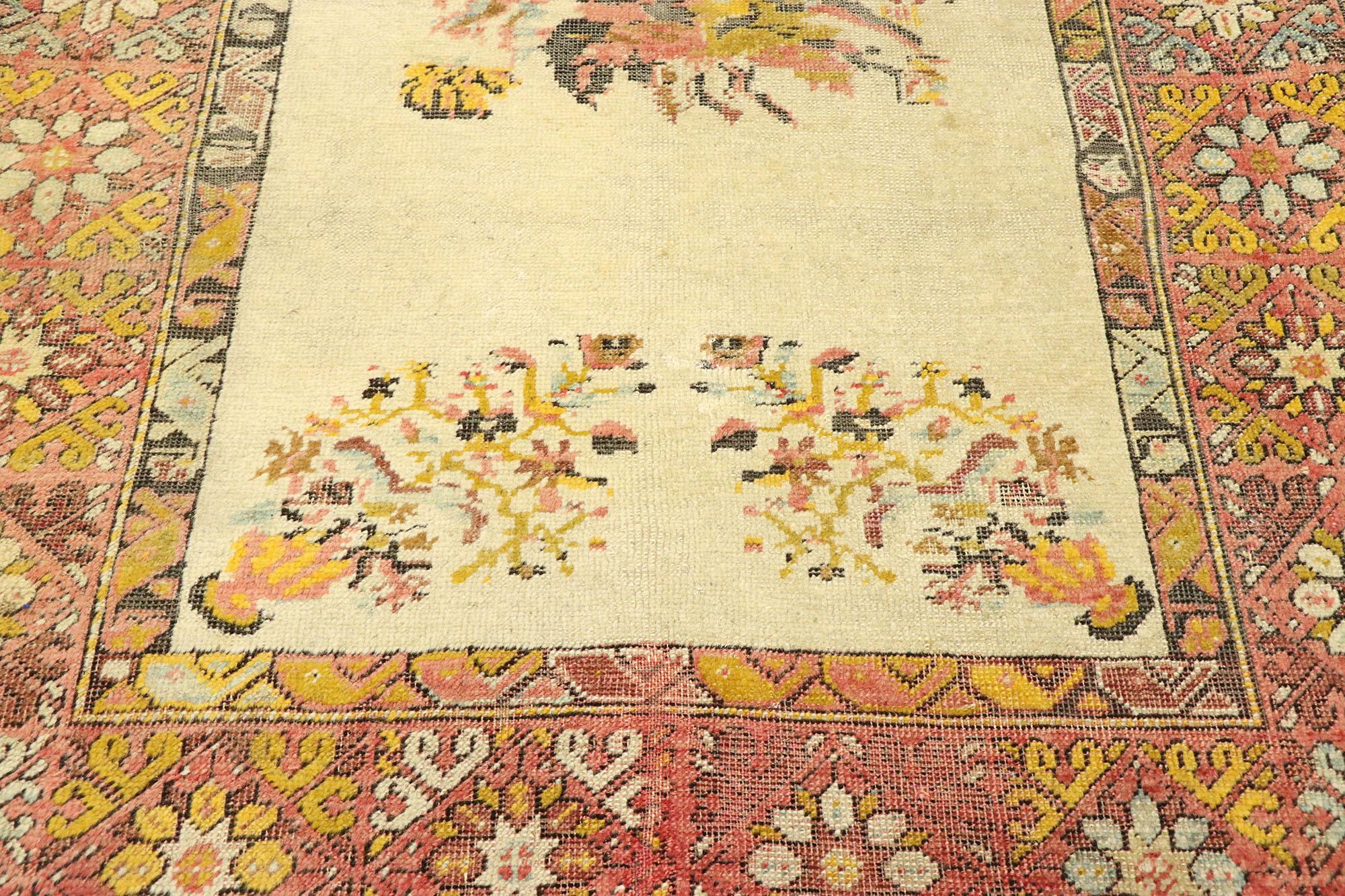 Vintage Turkish Oushak Rug In Distressed Condition For Sale In Dallas, TX